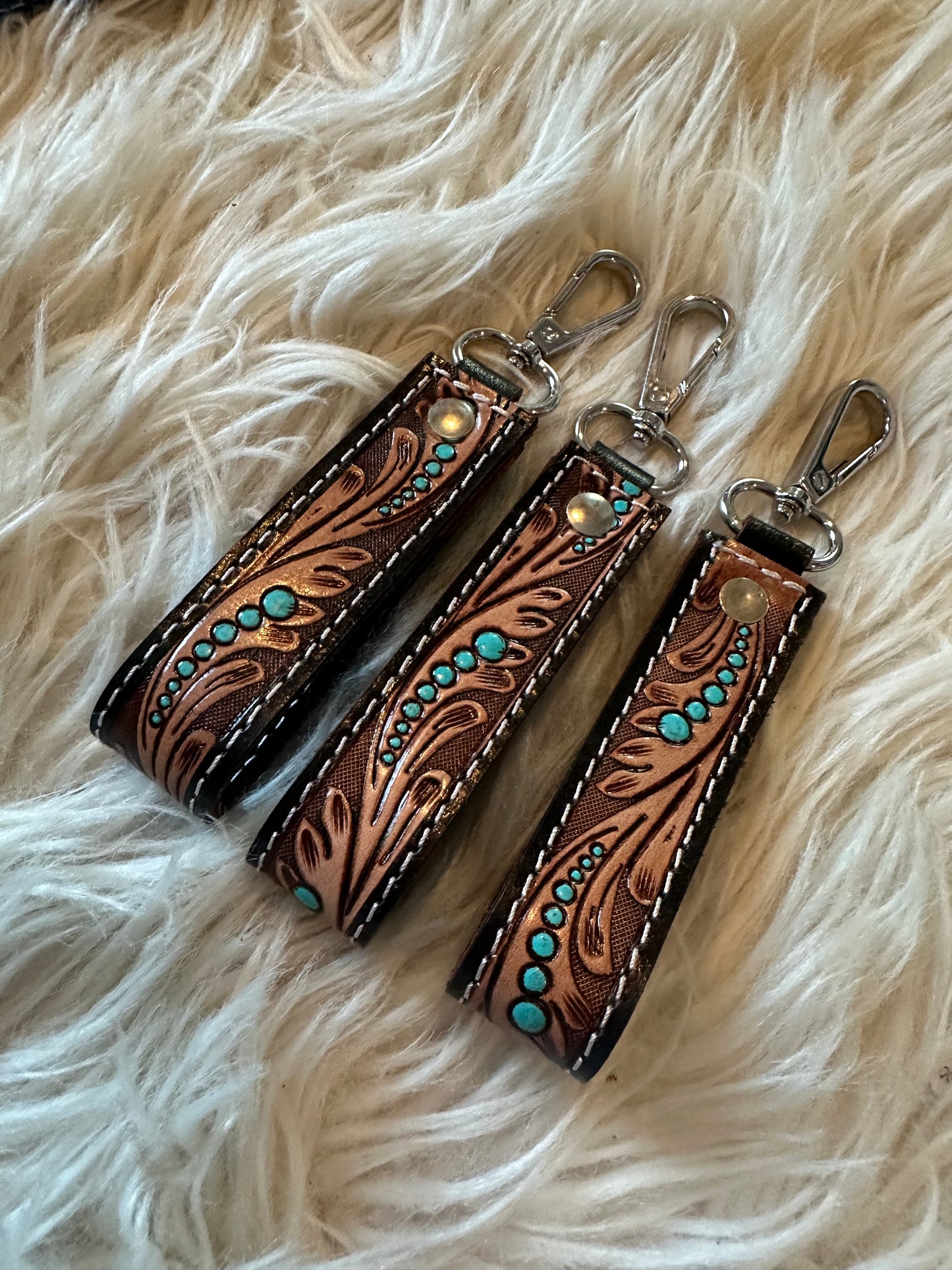 Tooled Leather Keychain - mini