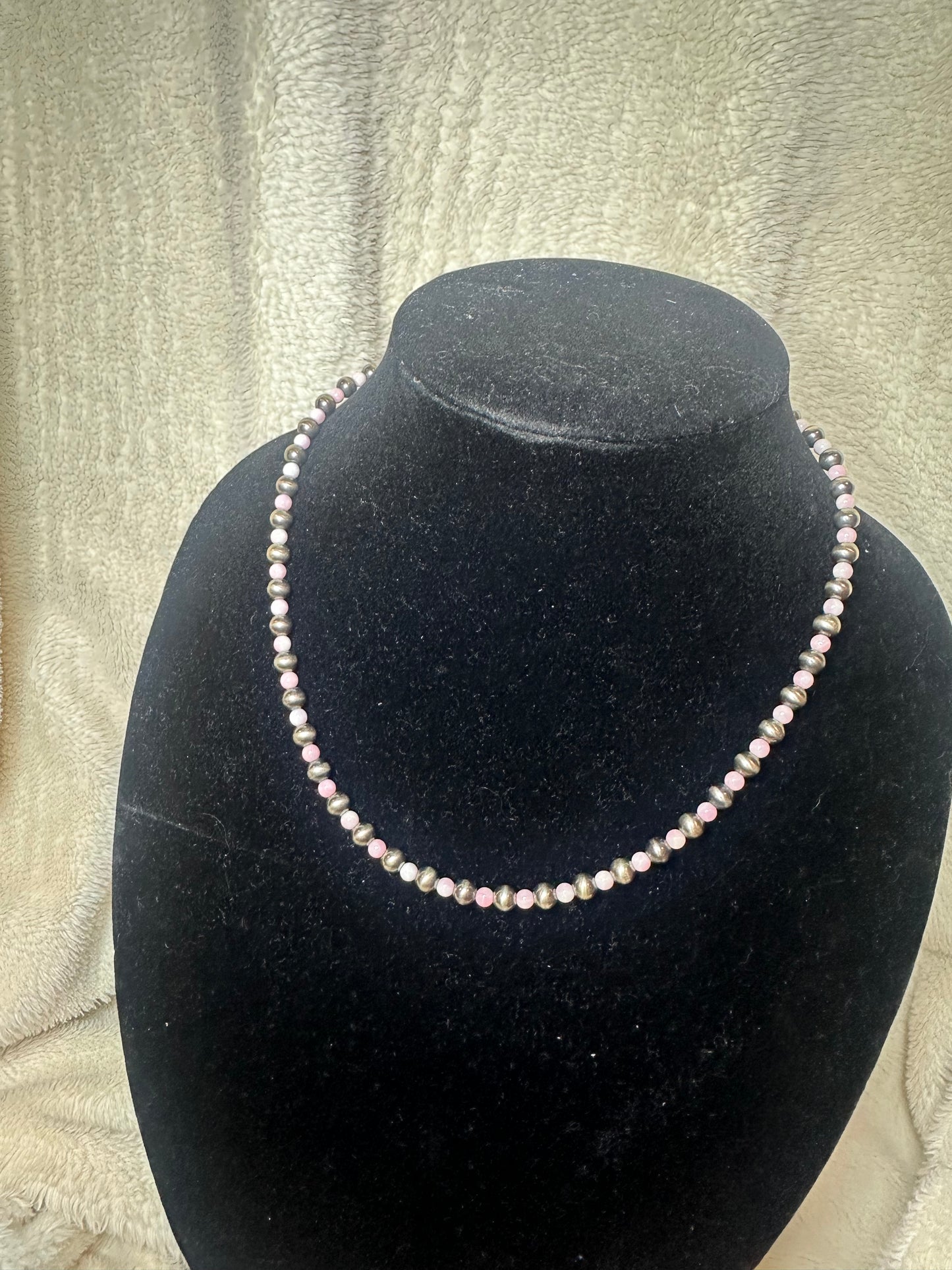 6MM pearl 4mm pink conch necklace - sterling silver pearls
