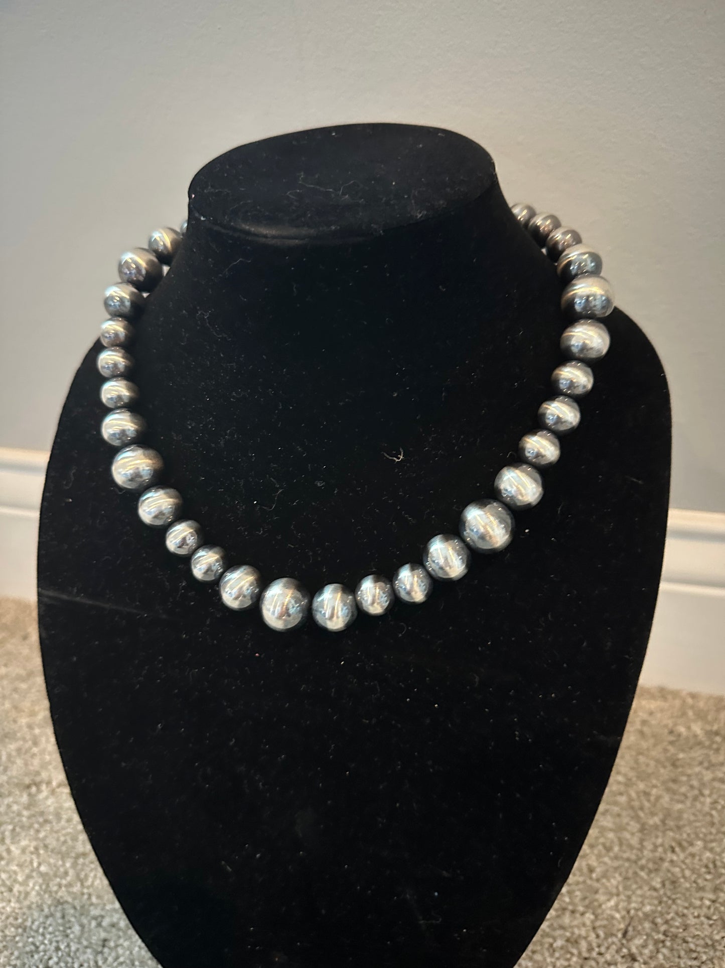 12-16mm graduated sterling silver pearl necklace
