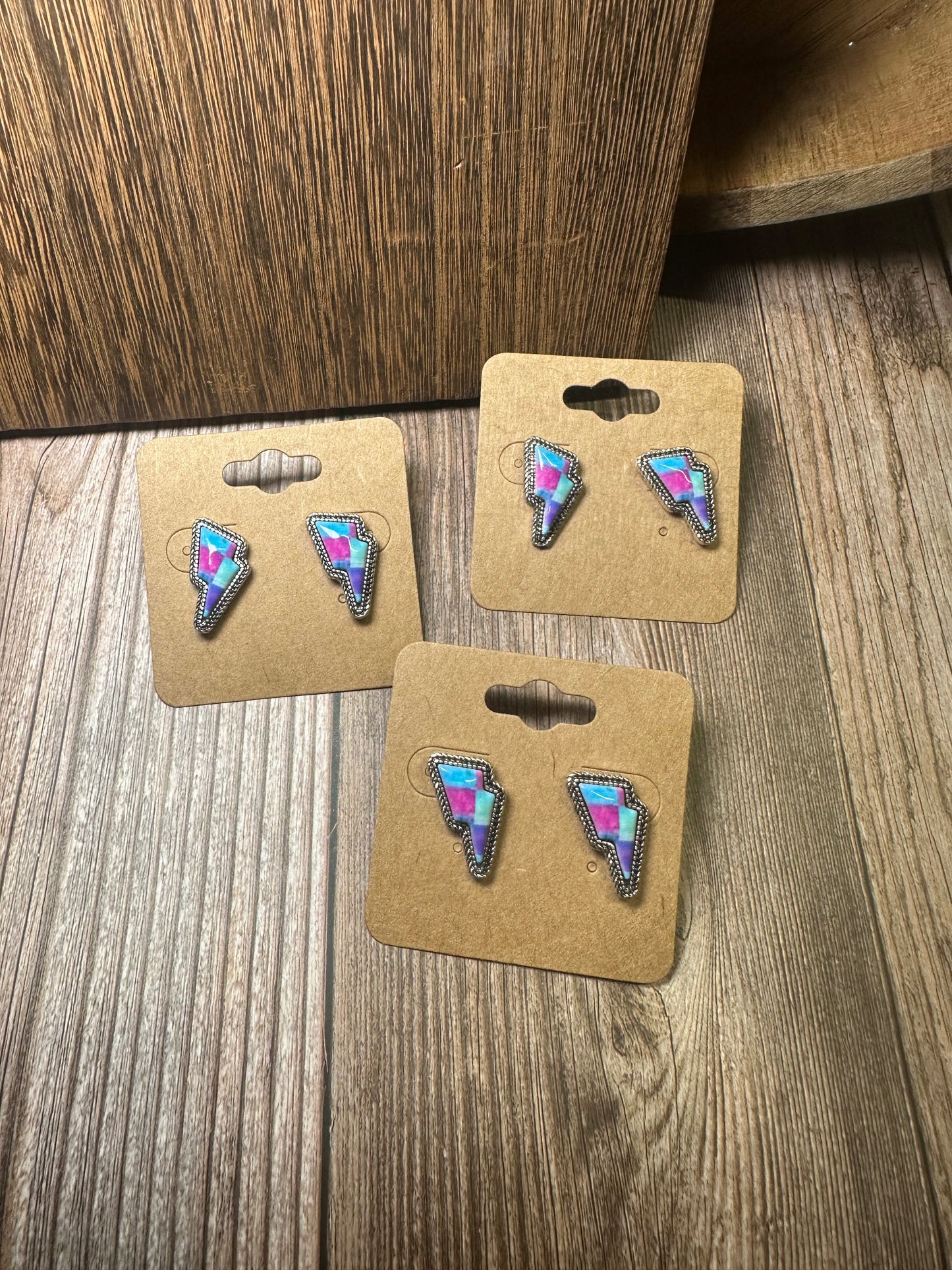 Western Checker Thunder Stud Earrings