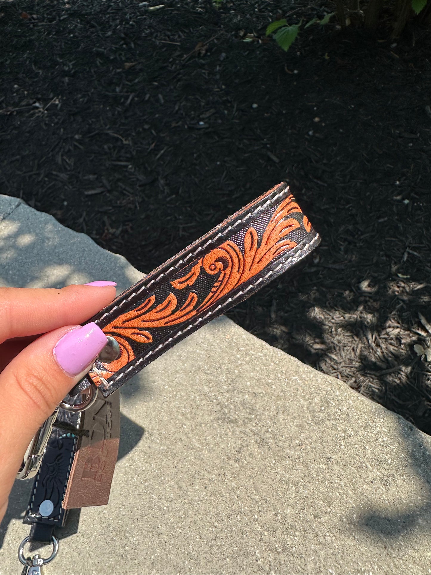 Tooled Leather Keychain - mini
