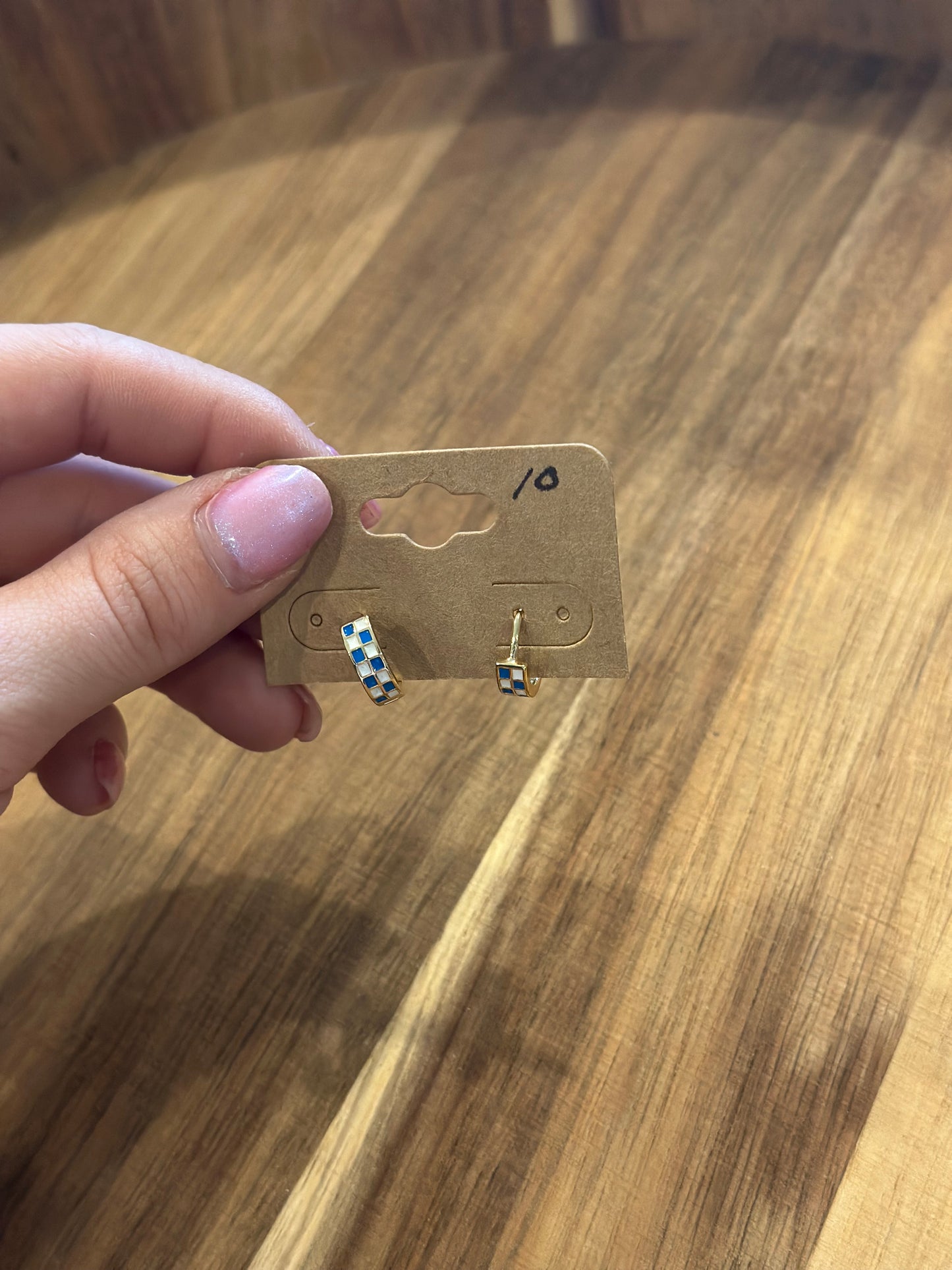 Gold Filled Enamel Checker Hoops Earring Retro Gold Hugg 24K