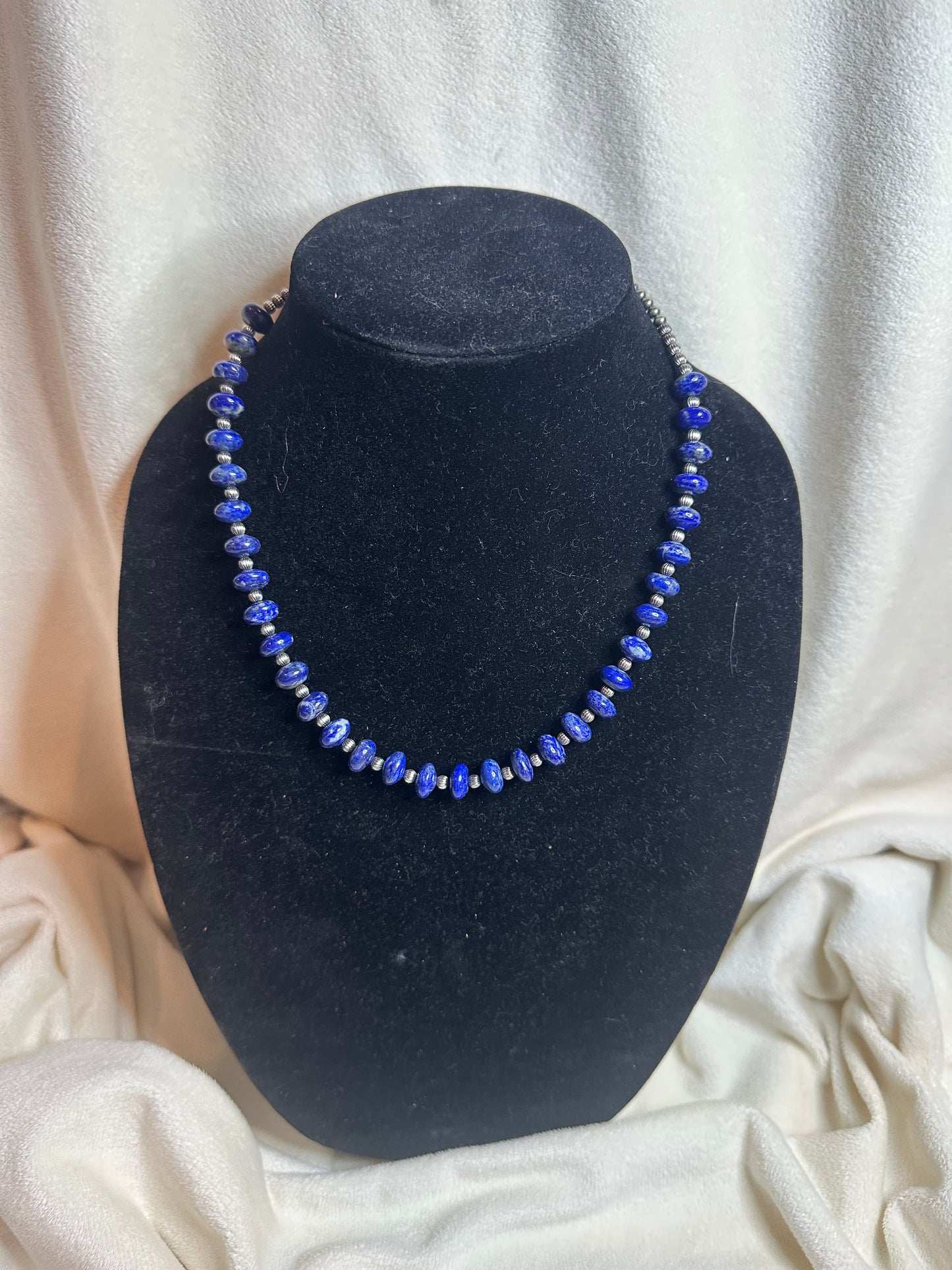 4mm sterling x blue lapis rondelle necklace