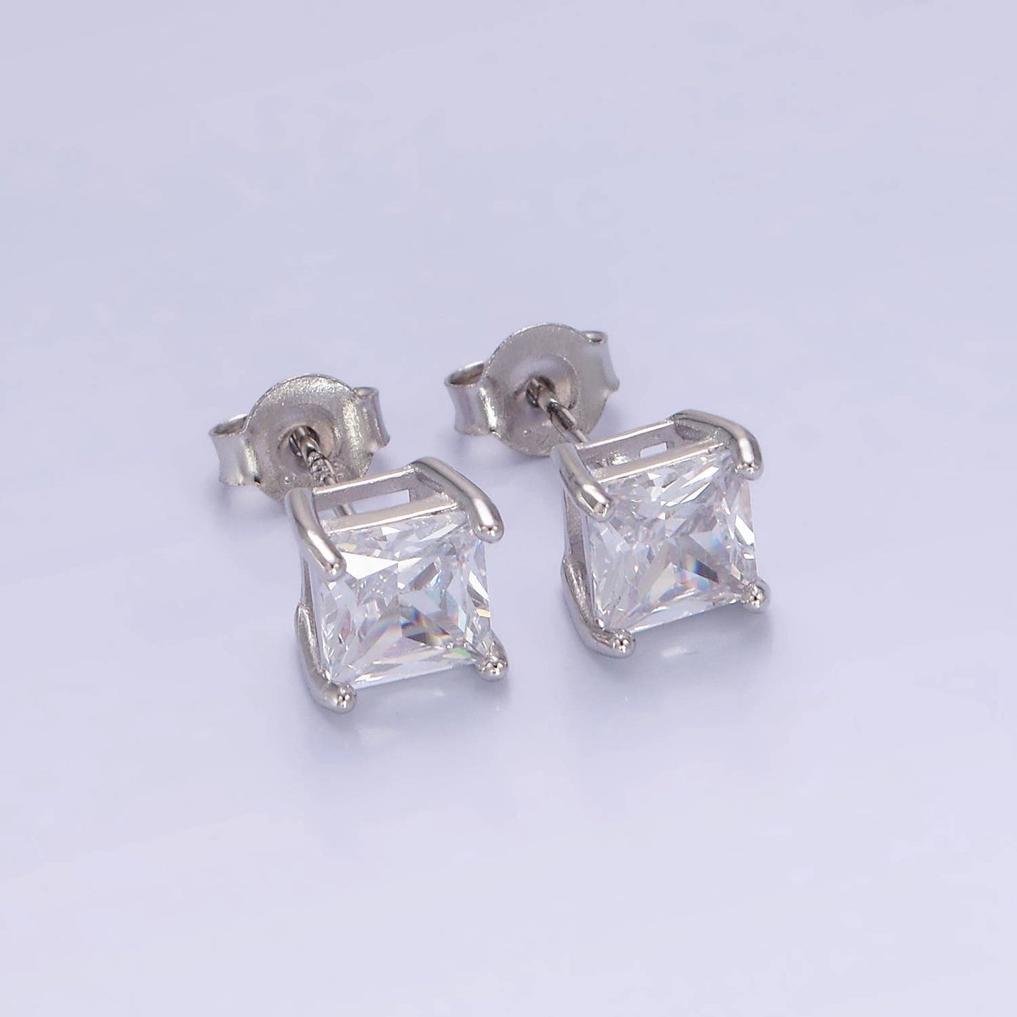 Sterling Silver Clear CZ Baguette Square Stud Earrings