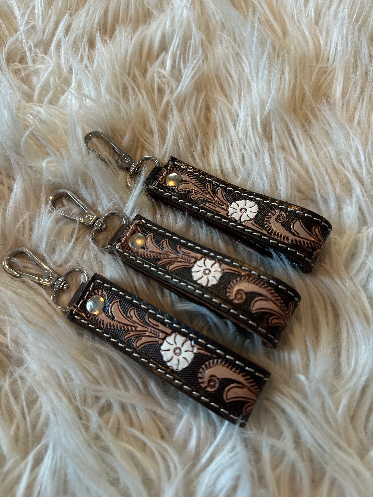 Tooled Leather Keychain - mini
