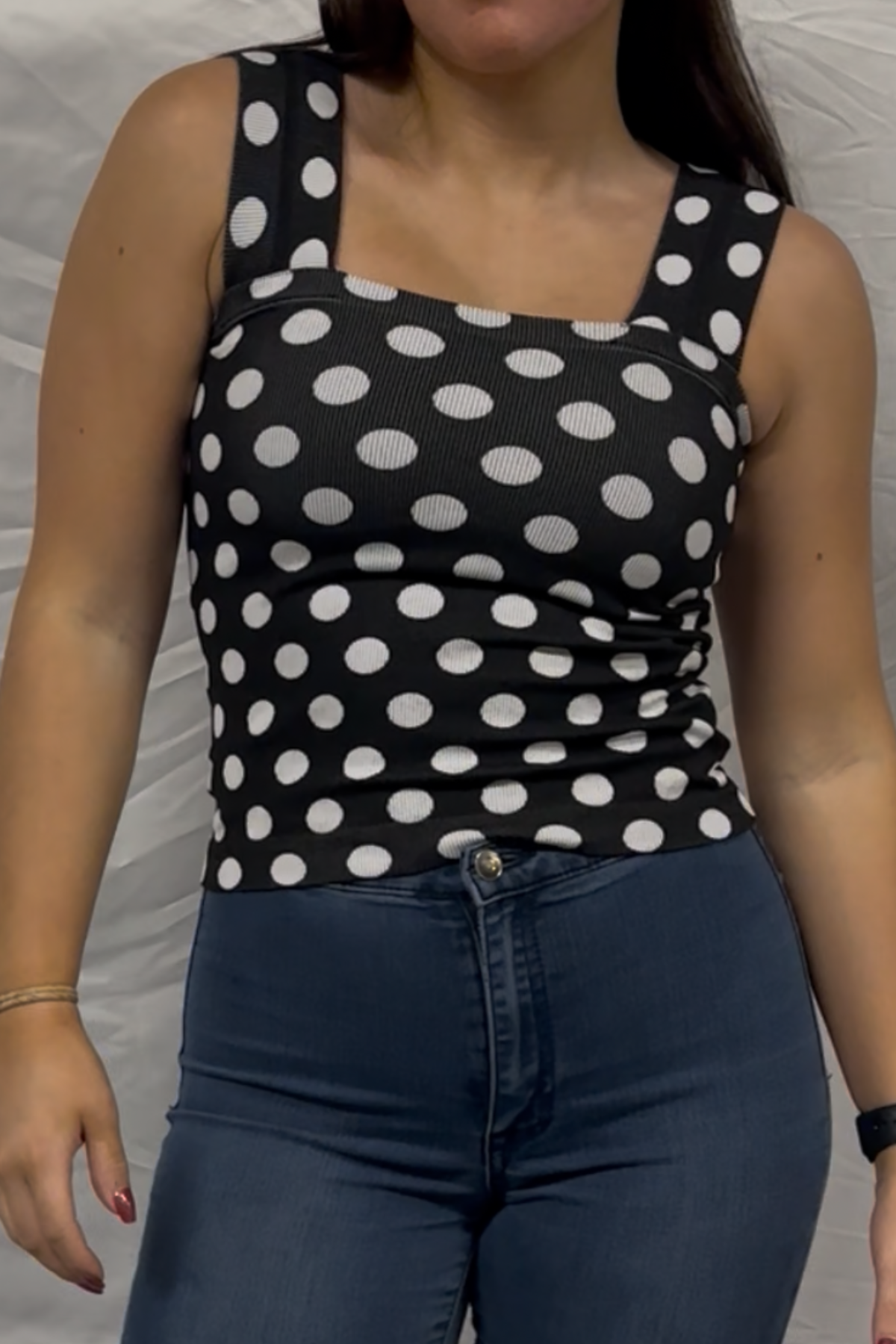 Polka Dot Knit Crop Seamless Casual Top