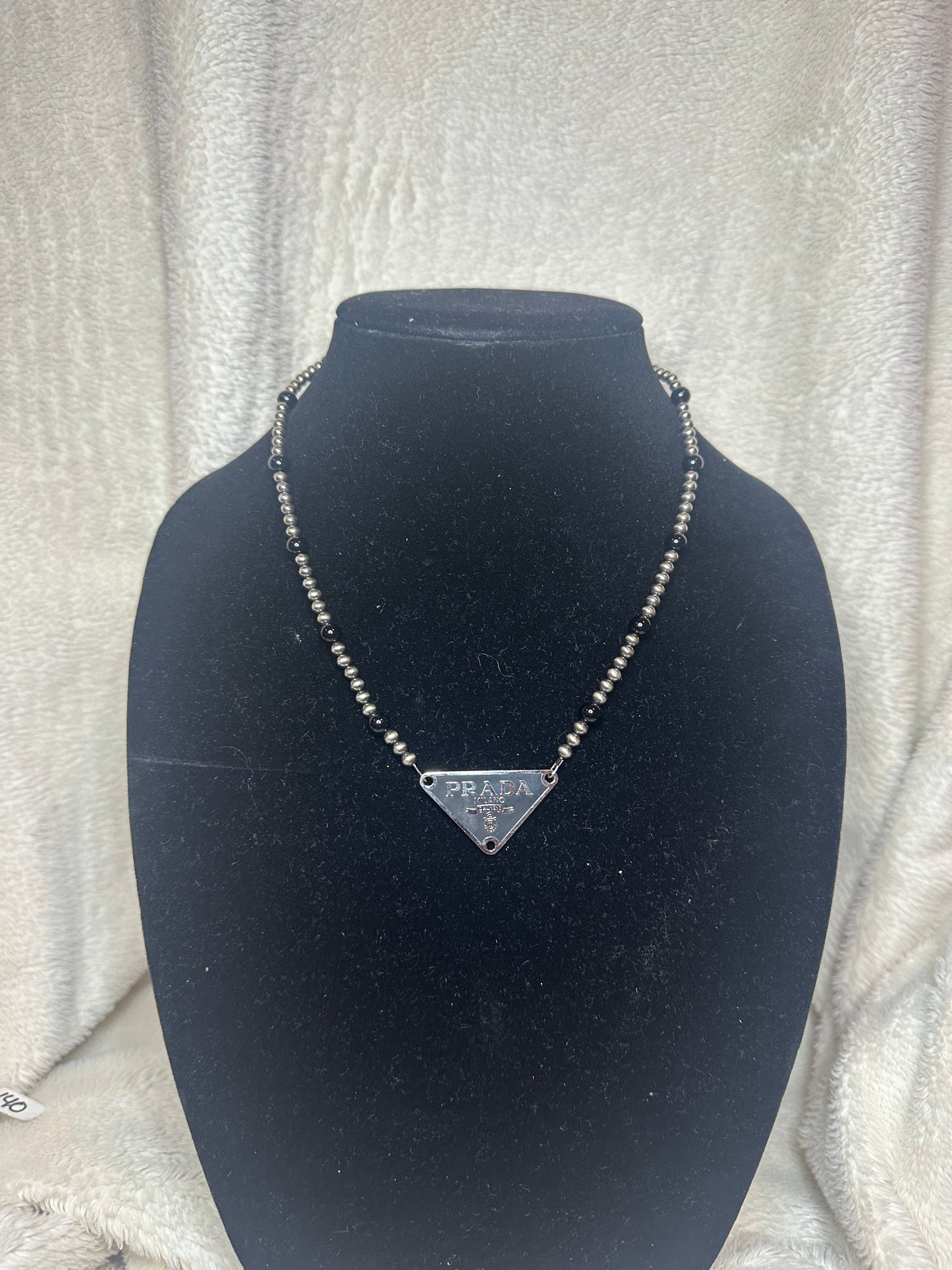 4mm + 6mm black onyx PRADA pendant necklace