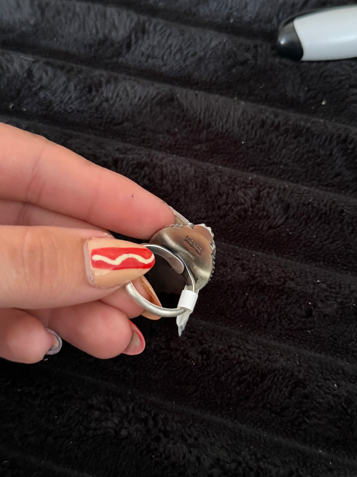 Navajo Handmade White Buffalo Adjustable Ring - Johnny Dixon