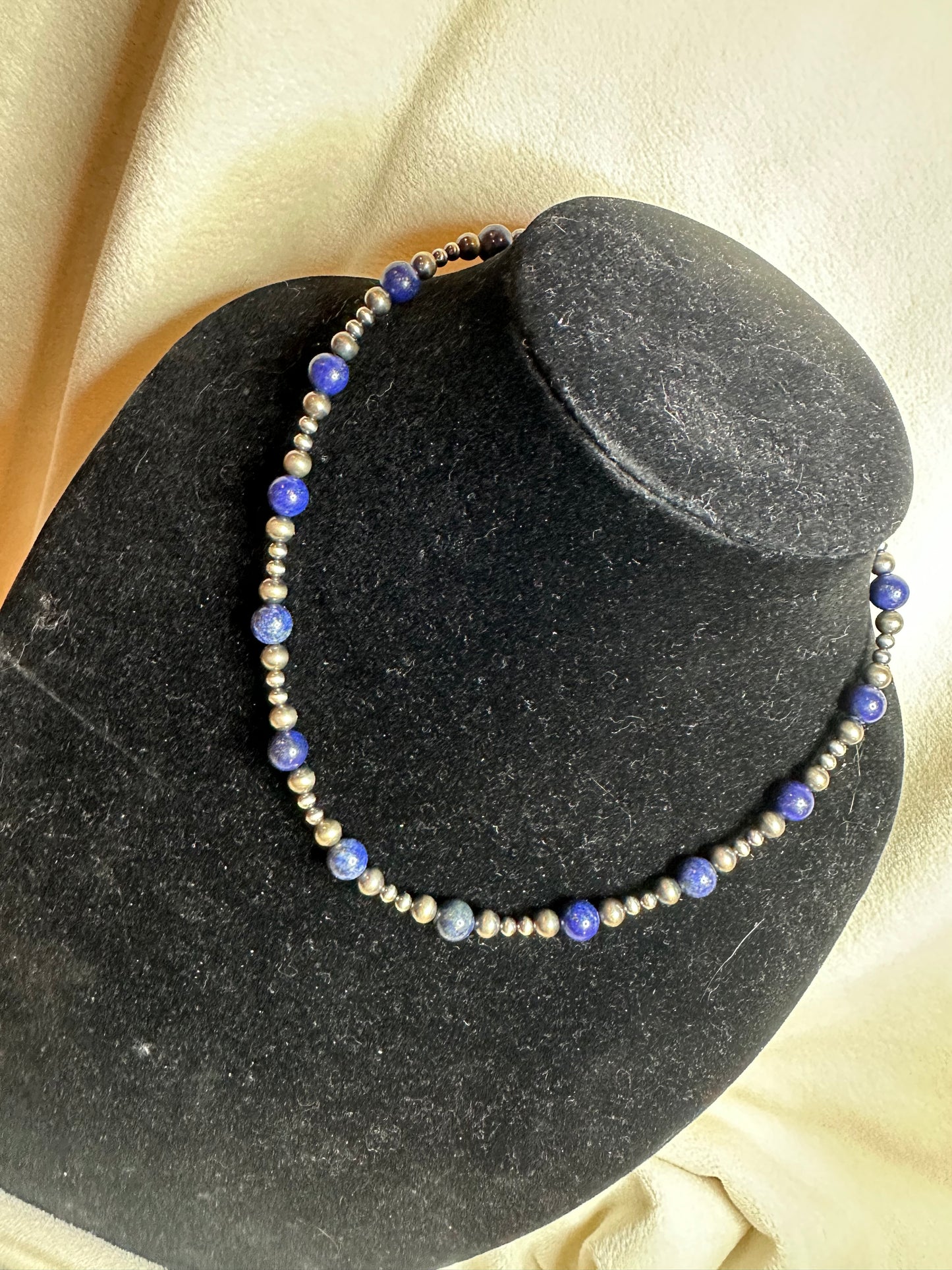 4-8mm graduated sterling silver x blue lapis necklace