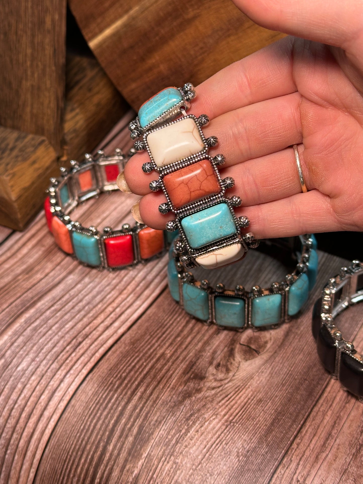 Western Rectangle Stone Double Stretch Bracelet