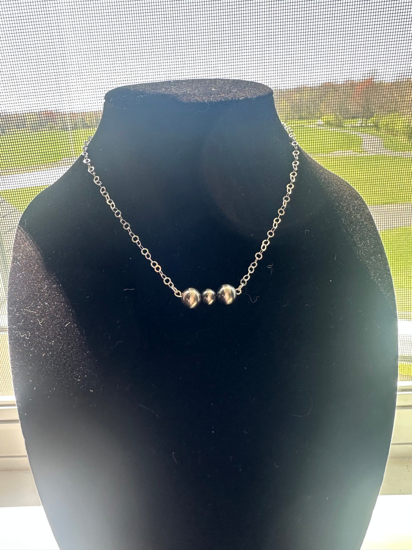 Tri- Sterling silver beaded chain necklace - navajo inspired pearls