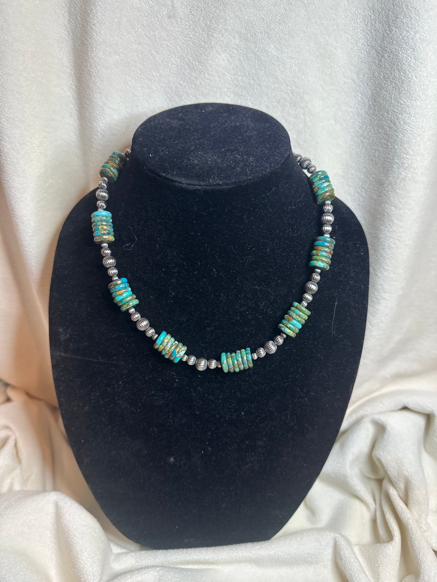 4-8mm corrugated graduated x turquoise / bronze necklace