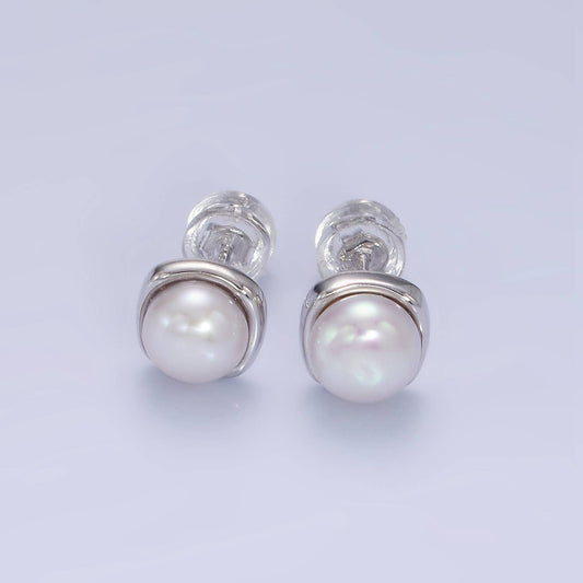 Gold Filled White, Pink, Purple Pearl Stud Earrings