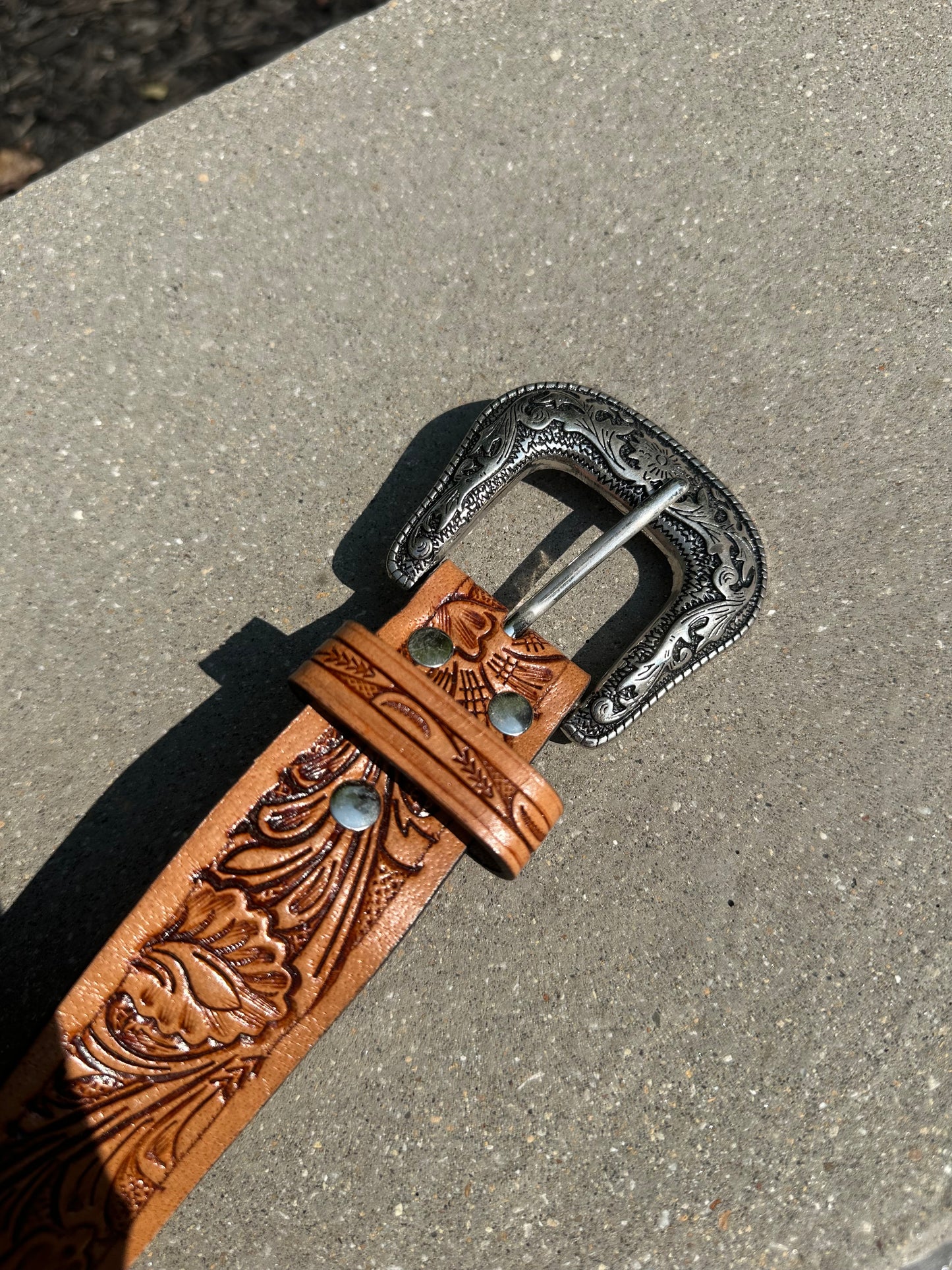 genuine leather brown floral belt