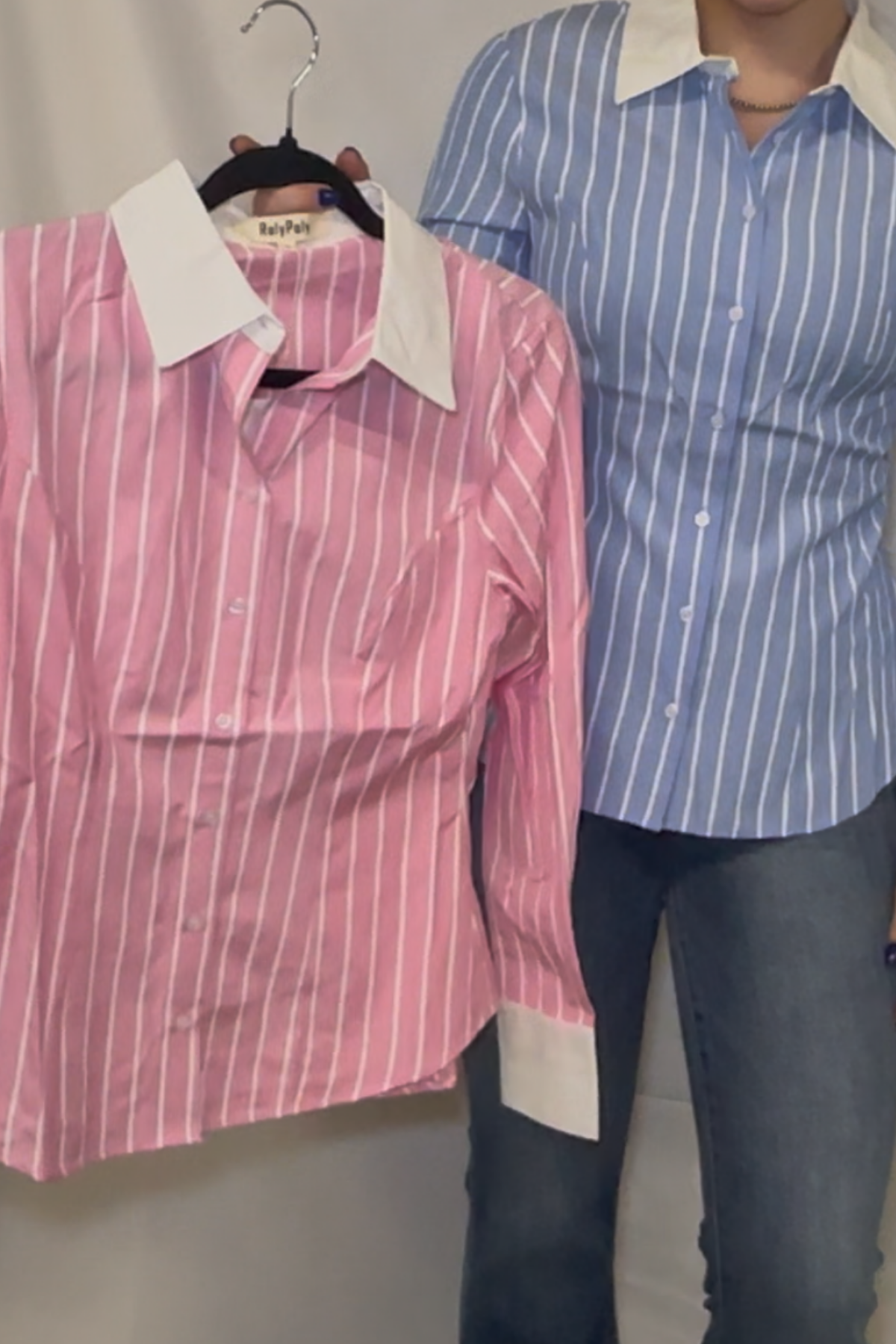 Stripe Button Down Blouse With Contrast Collar