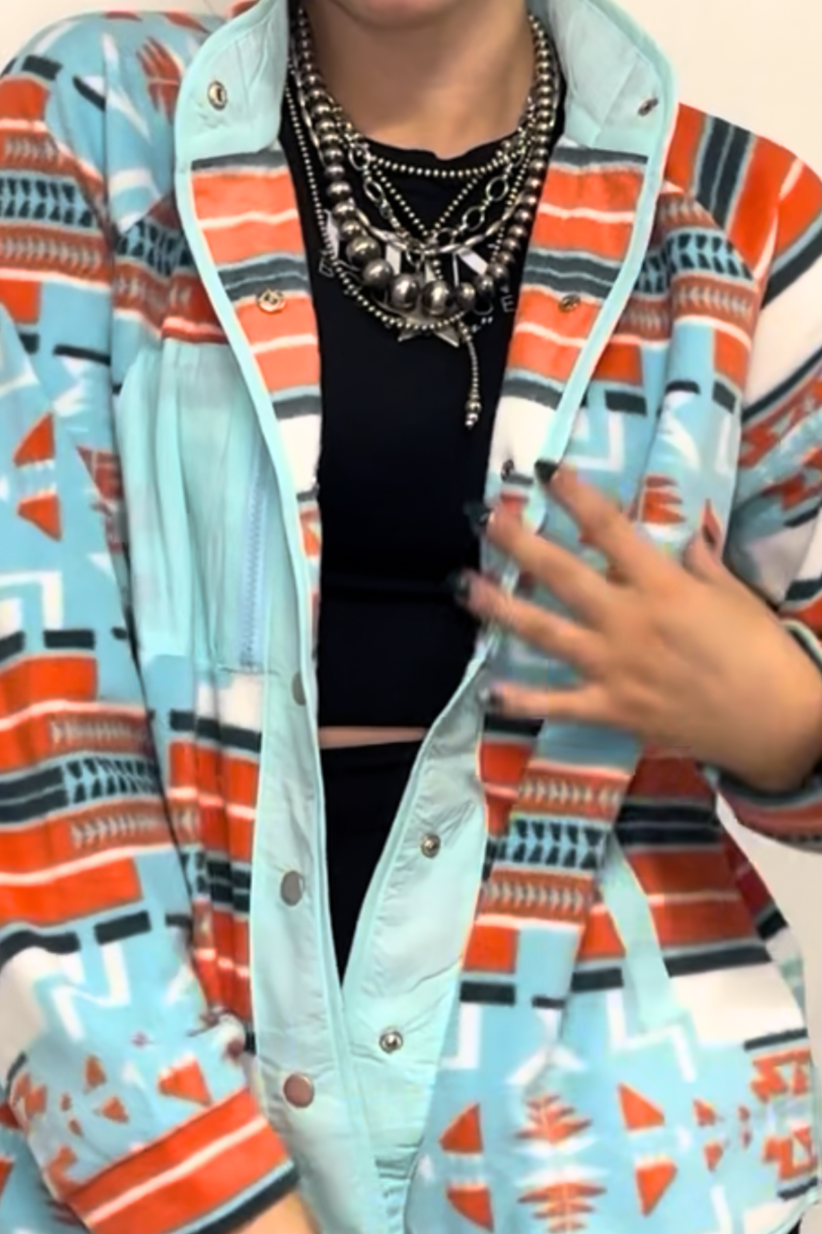 Aztec Fleece Snap Up Outdoor Jacket *2COLORS