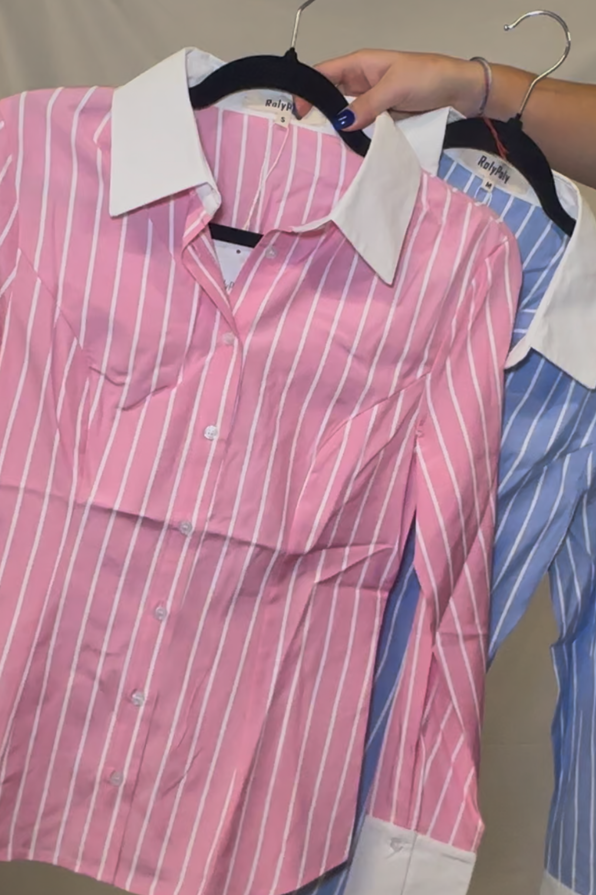 Stripe Button Down Blouse With Contrast Collar