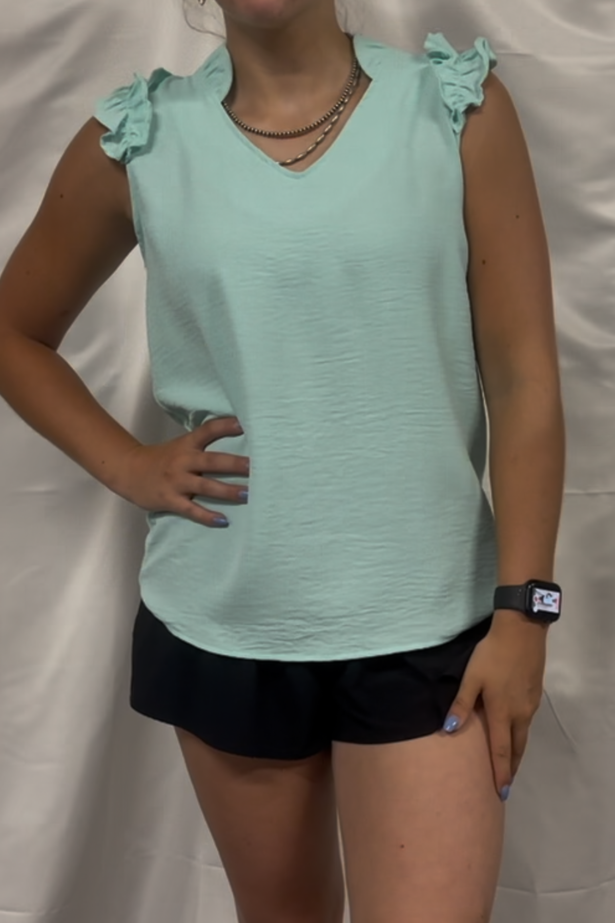 Solid Top V Neck With Ruffled Details