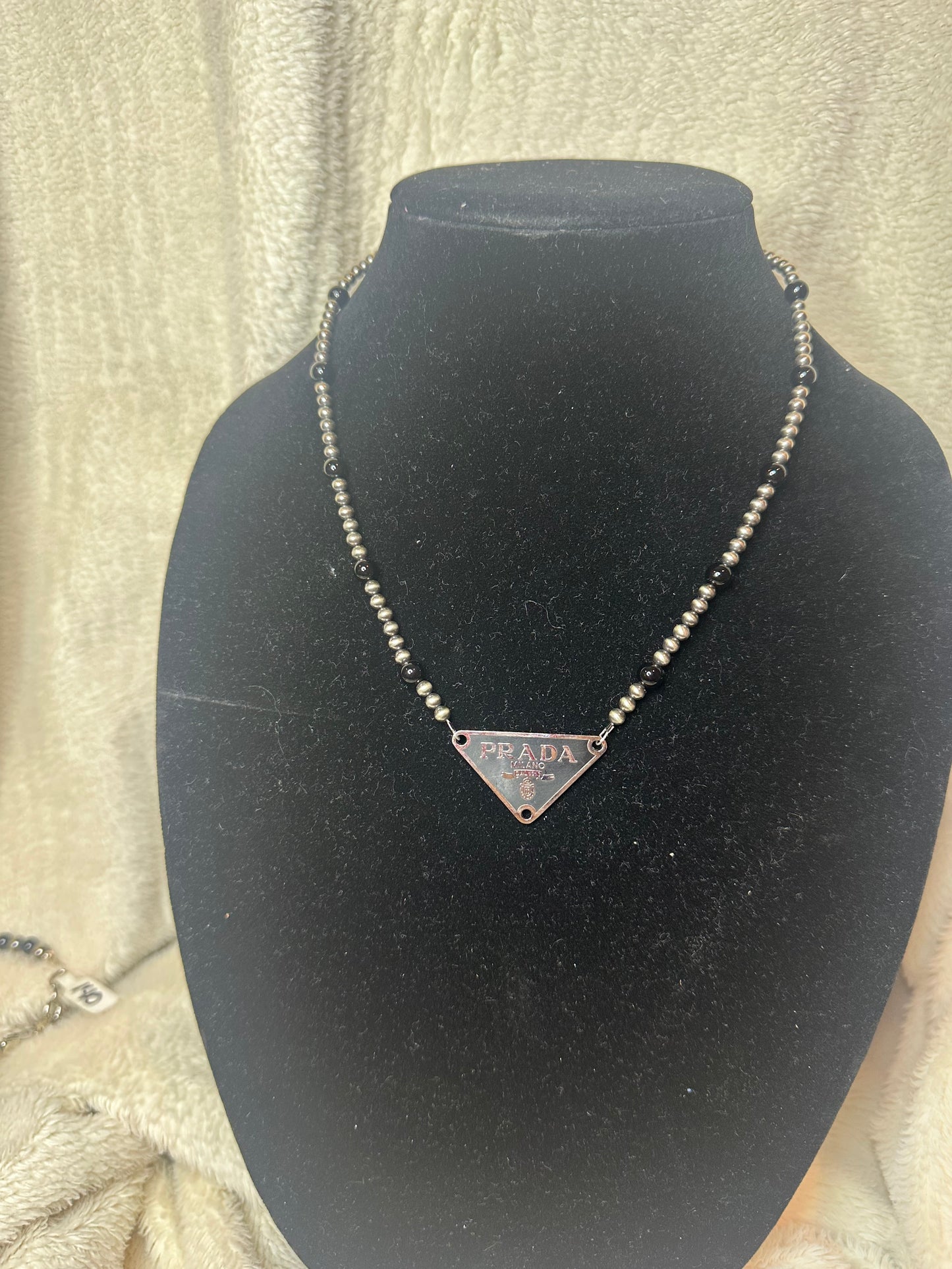 4mm + 6mm black onyx PRADA pendant necklace