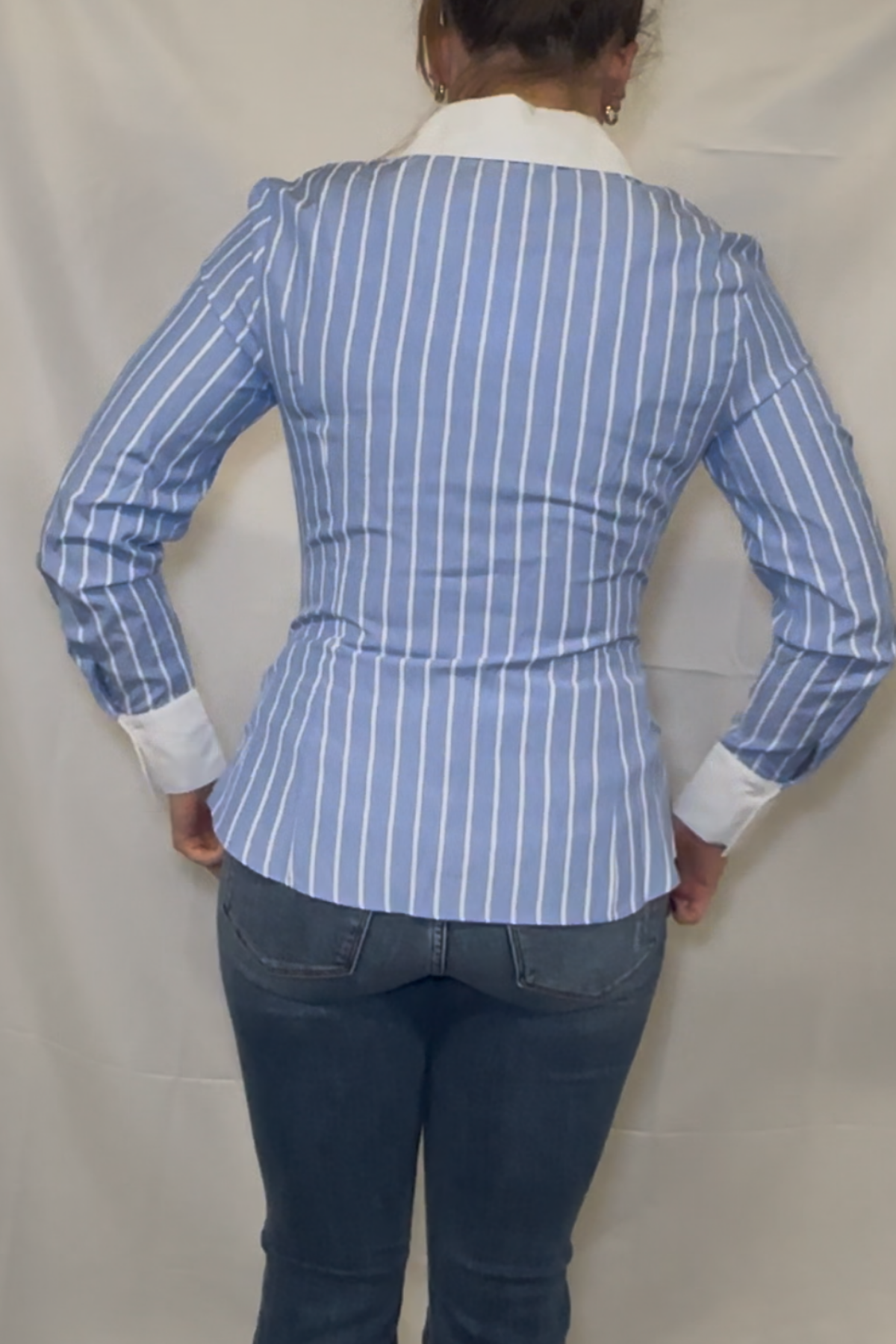 Stripe Button Down Blouse With Contrast Collar