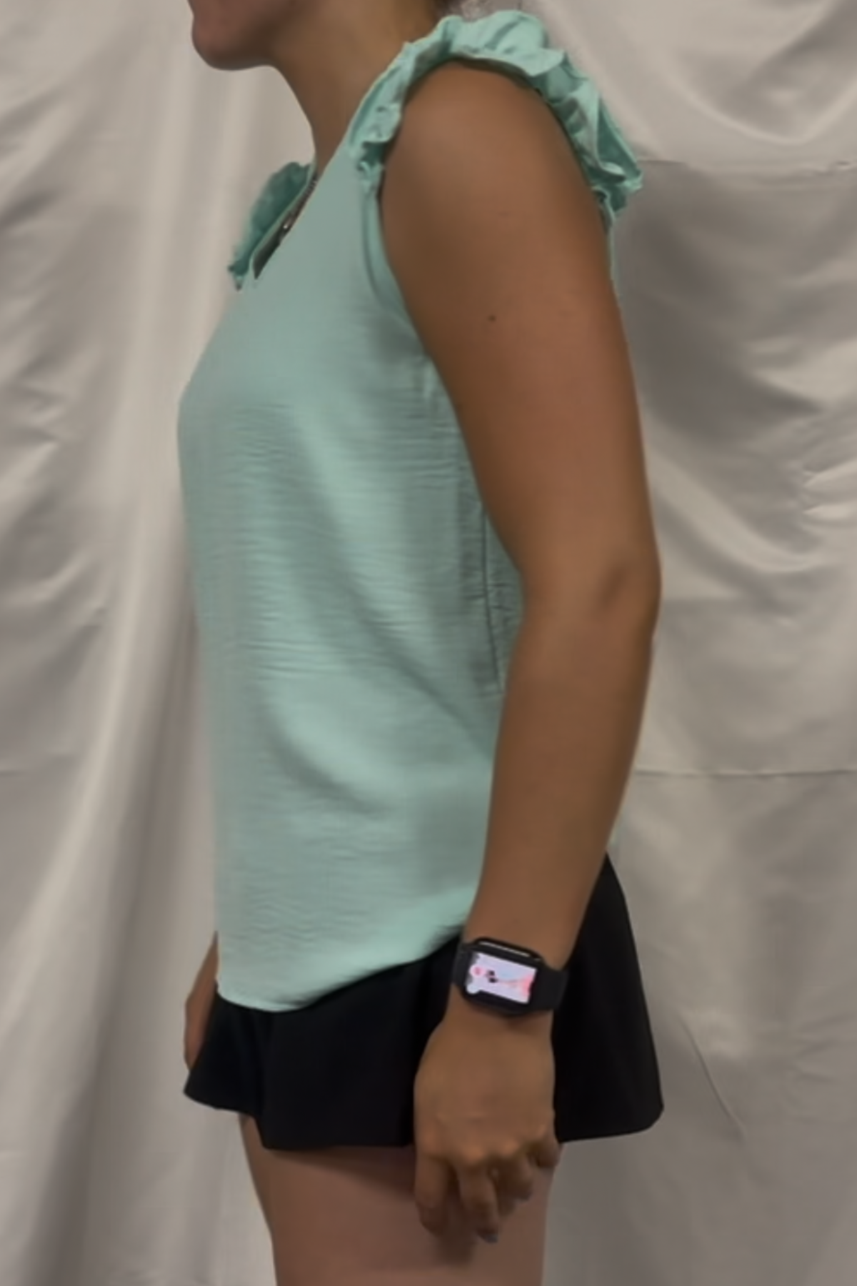 Solid Top V Neck With Ruffled Details