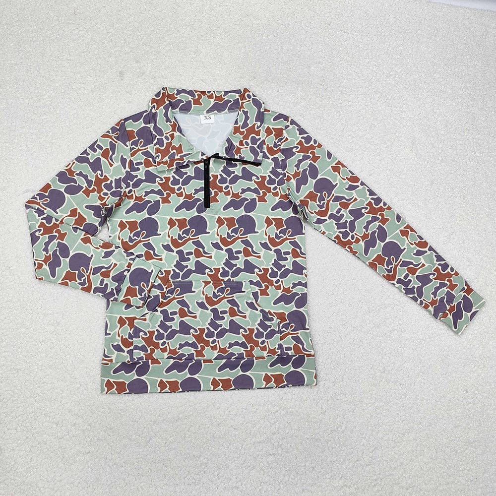 Camouflage Long Sleeve Tee Shirts Zip Pullovers Tops