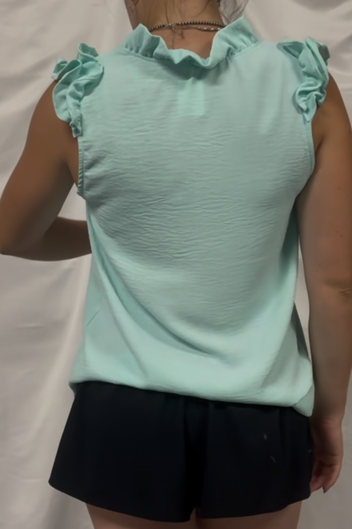 Solid Top V Neck With Ruffled Details