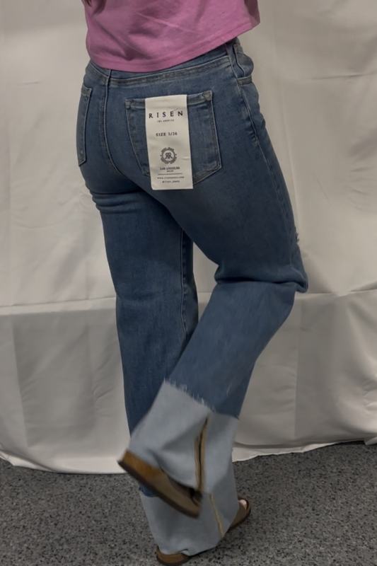 High Rise Ankle Wide Cuffed Jeans