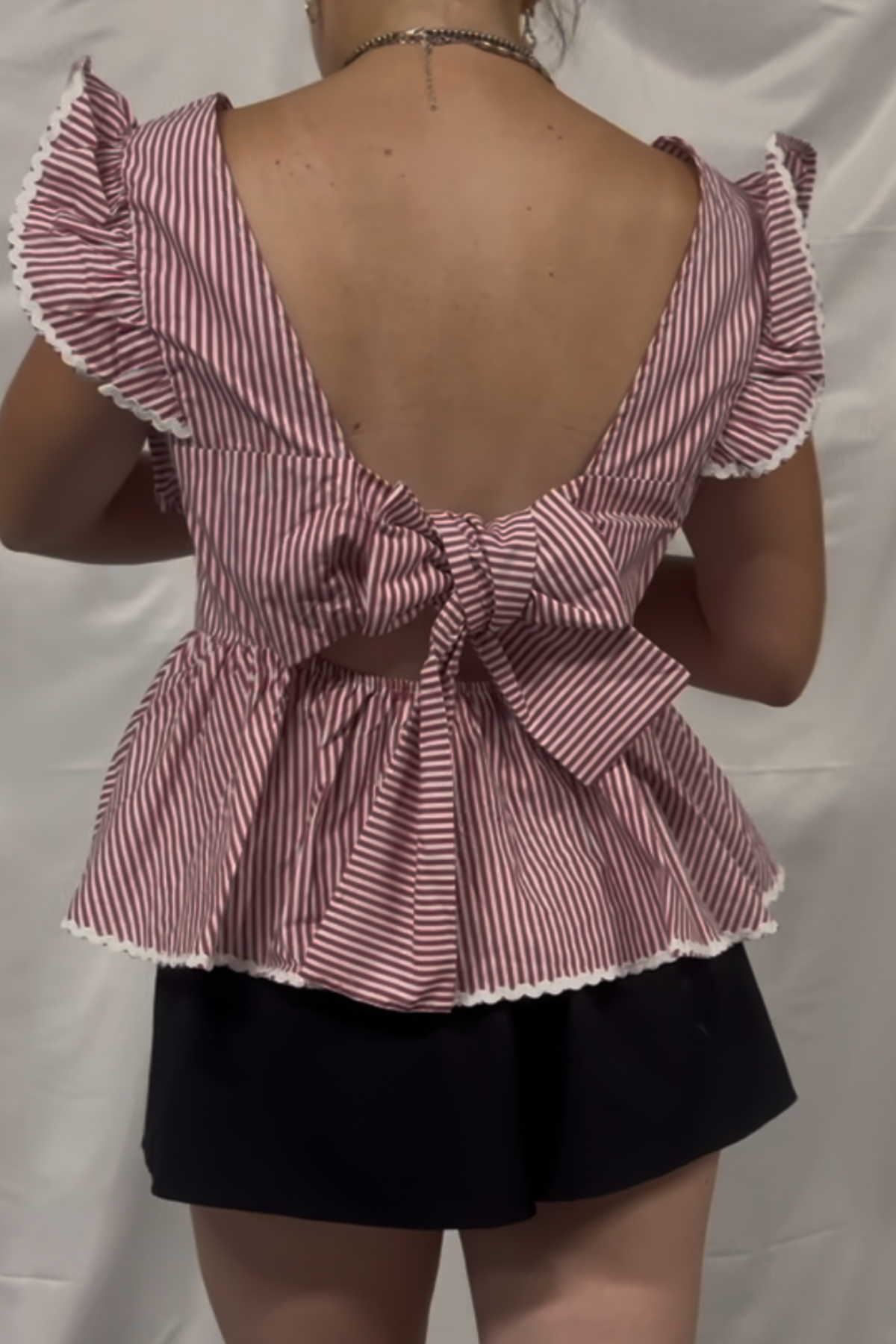 Gameday Color Yarn Dye Striped Peplum Top
