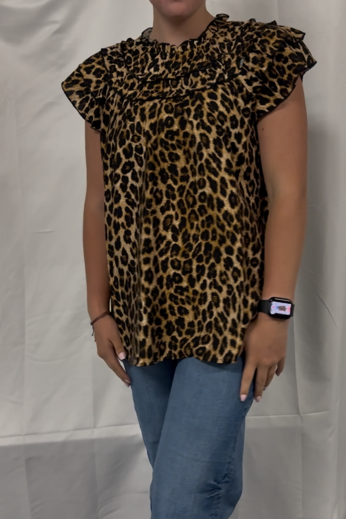 Leopard Print Layered Ruffles Woven Top