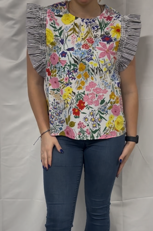 Floral & Striped Print Ruffly Top