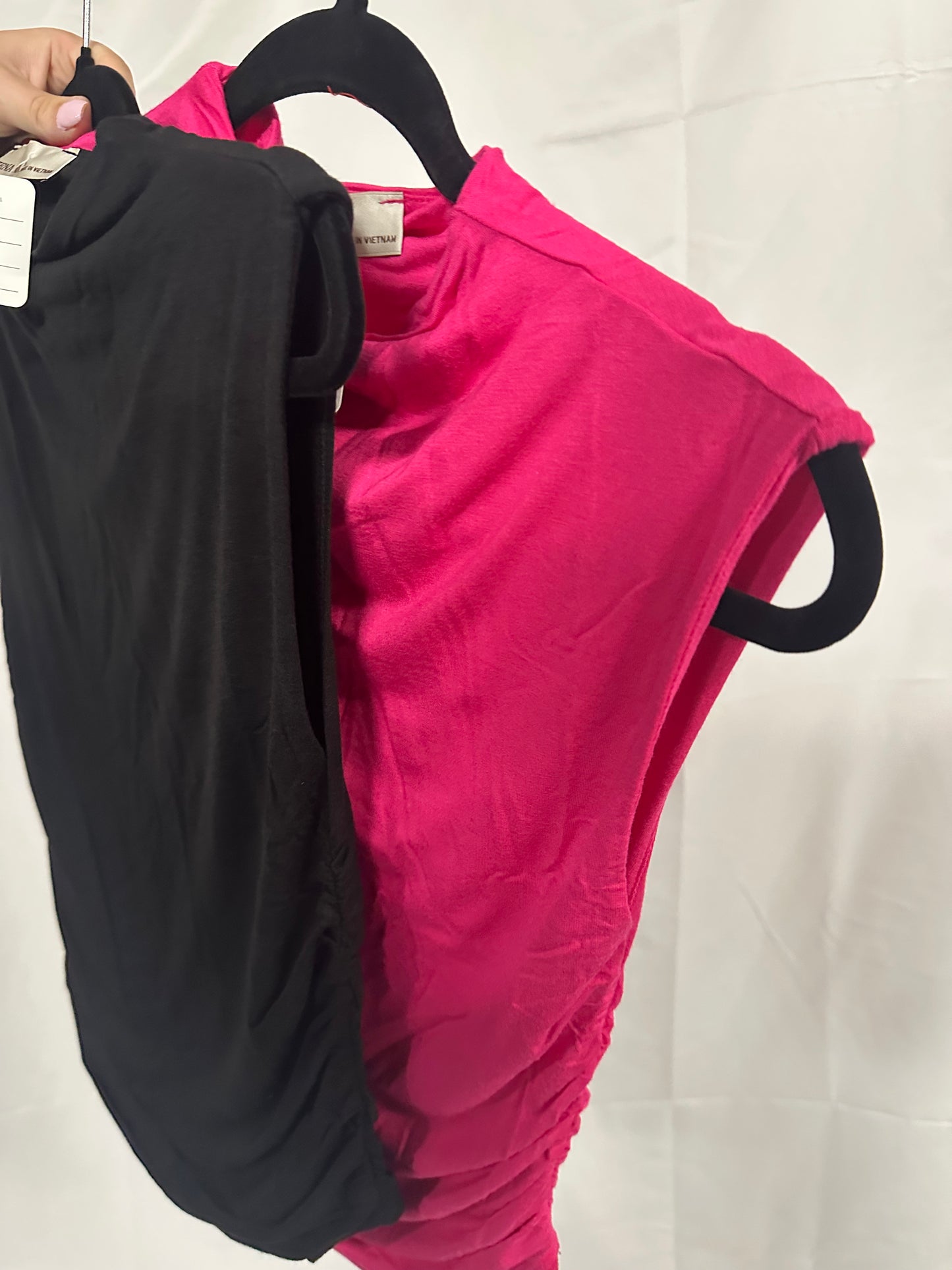 Double layered ruched side mock neck top