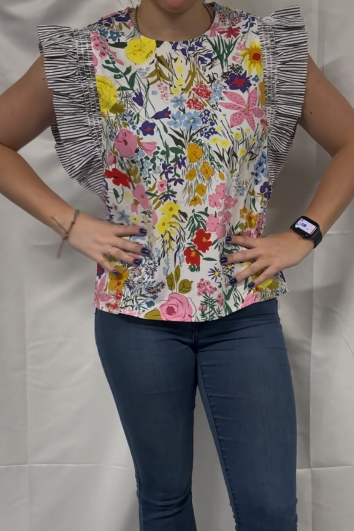 Floral & Striped Print Ruffly Top