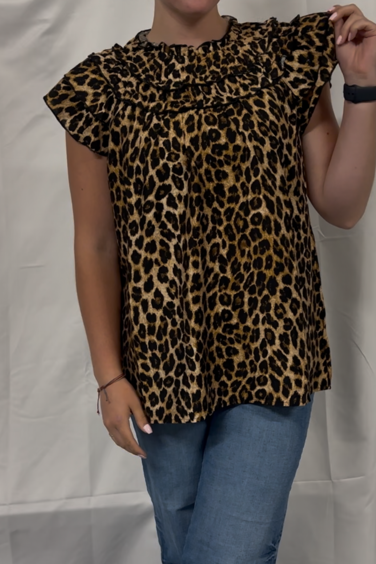 Leopard Print Layered Ruffles Woven Top