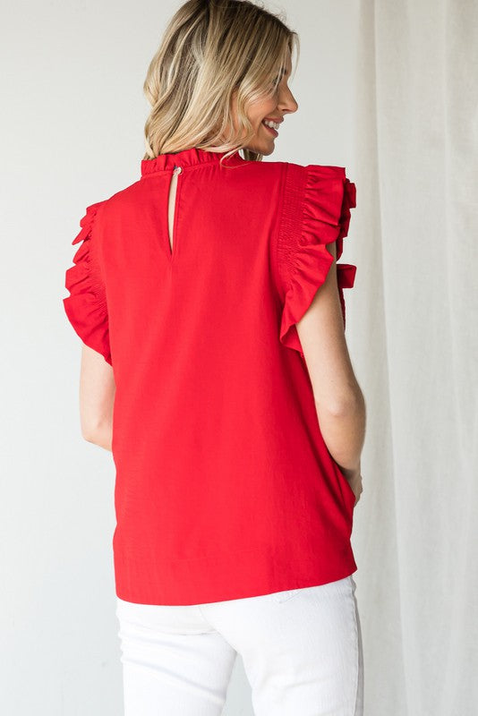 Solid Ruffle Cap Sleeve Top
