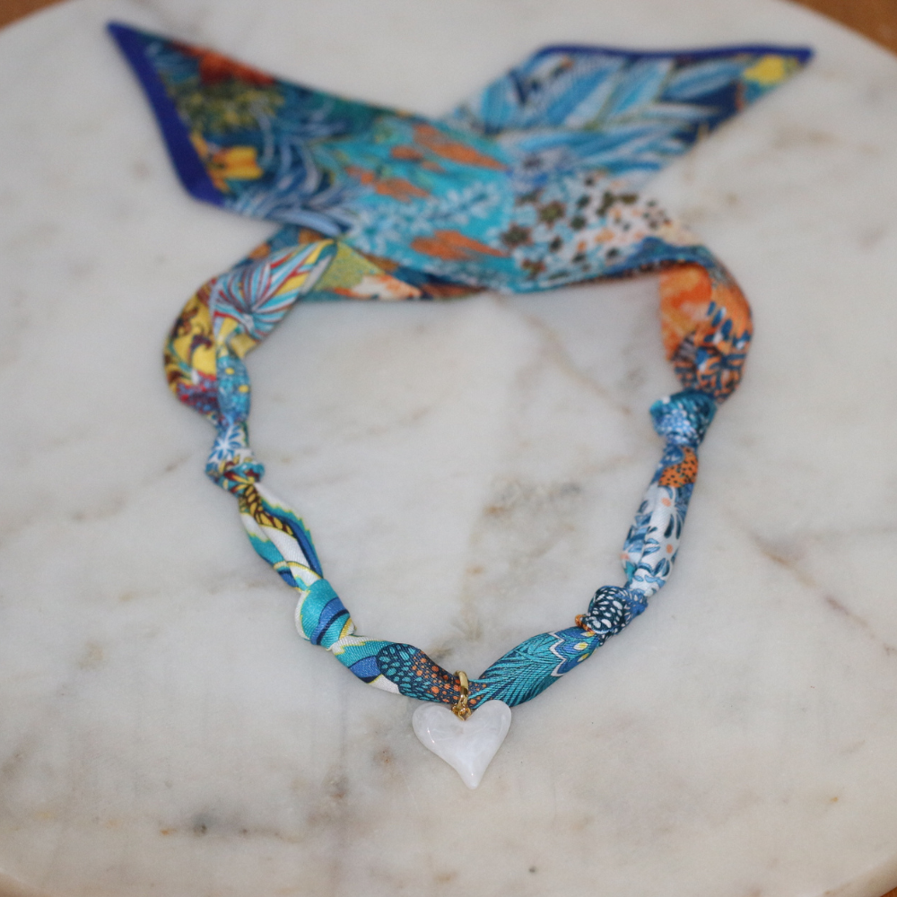 Hallie Scarf Necklace ~ pearl heart pendant
