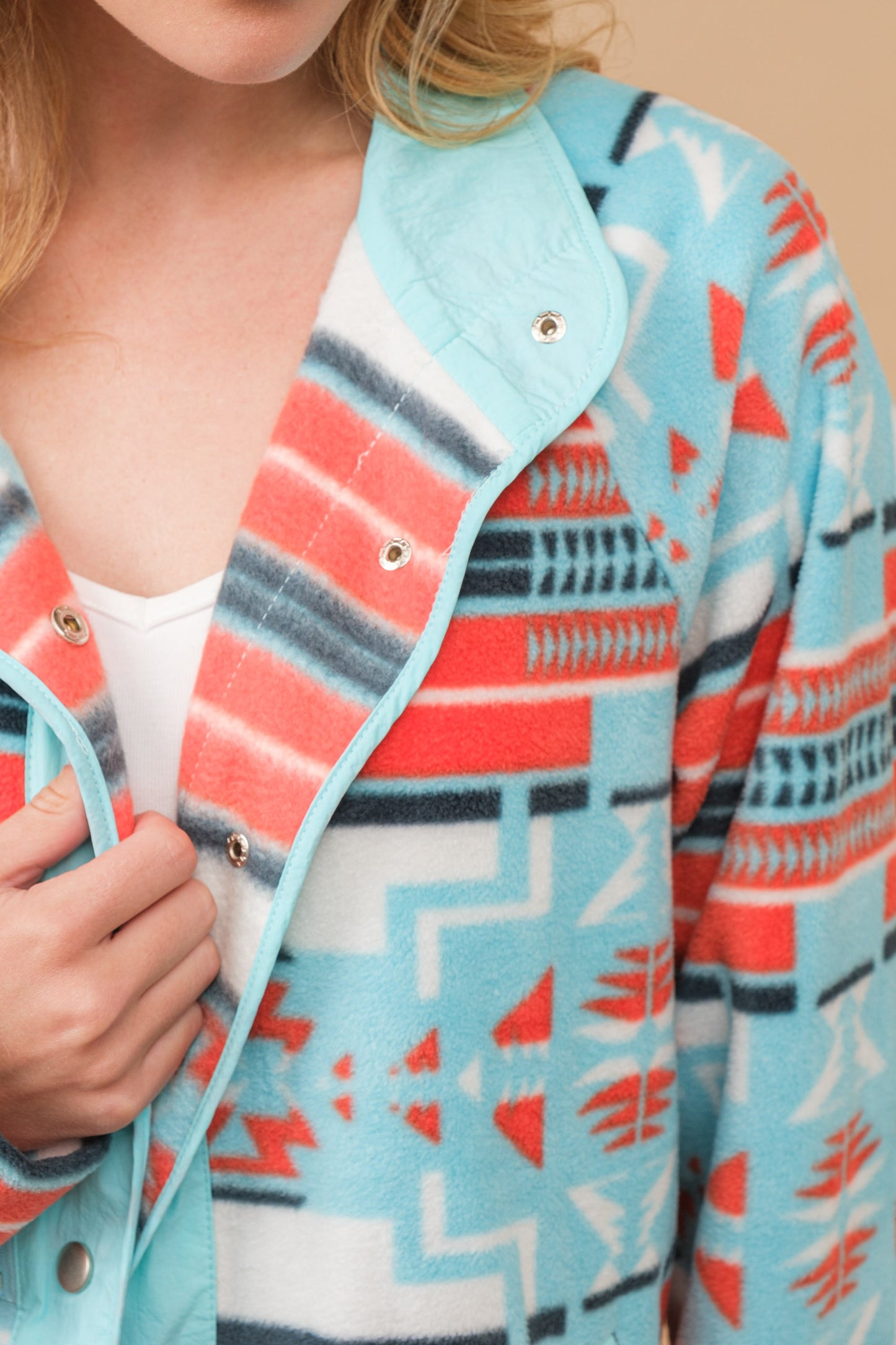 Aztec Fleece Snap Up Outdoor Jacket *2COLORS