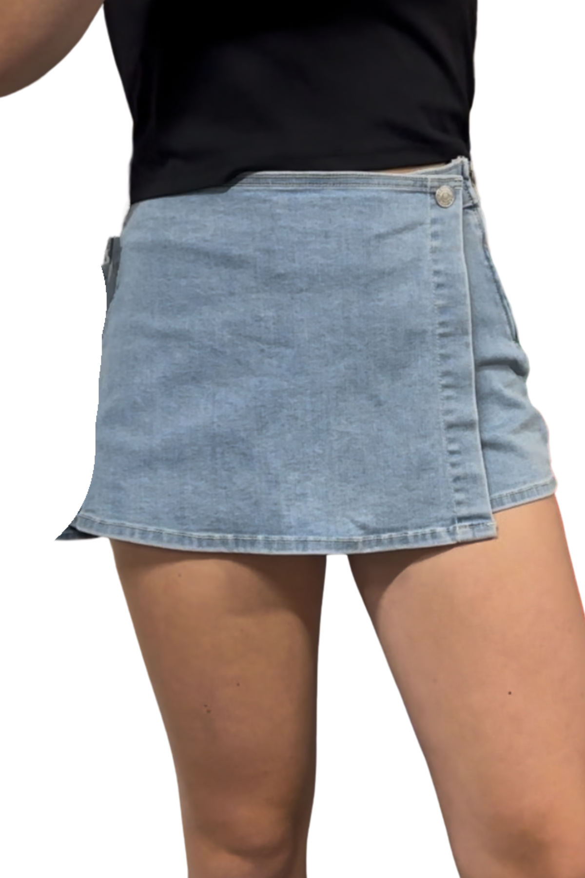 Wrap front denim skort
