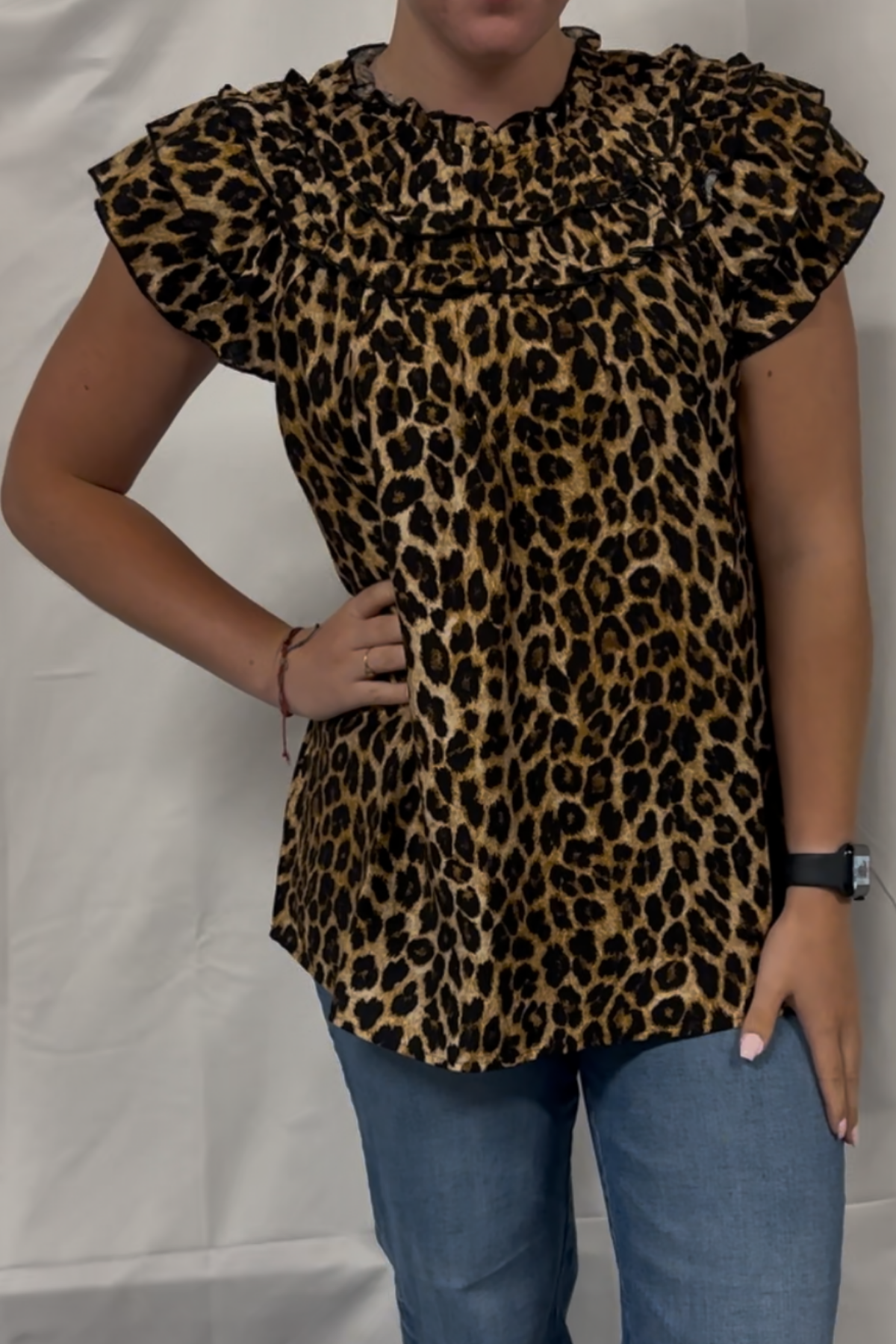 Leopard Print Layered Ruffles Woven Top