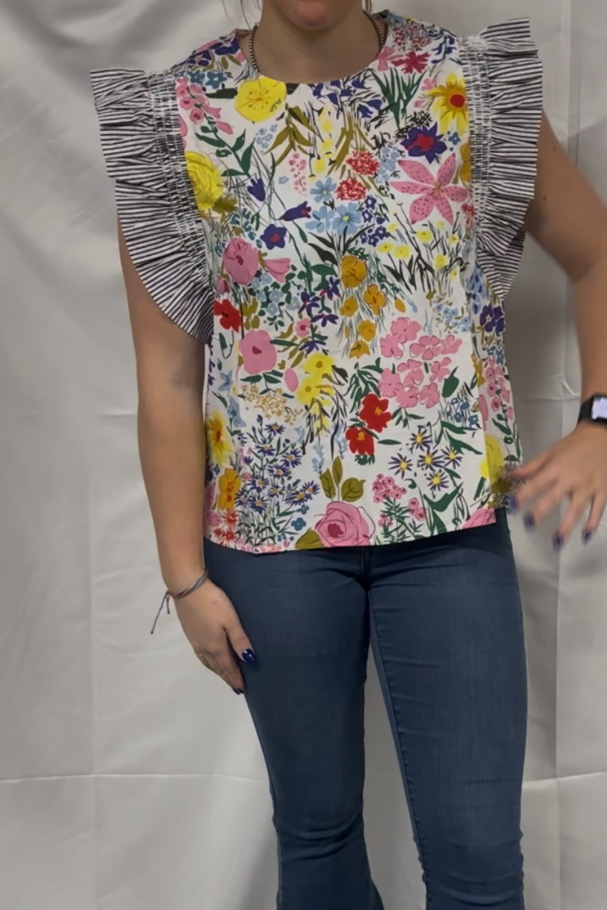 Floral & Striped Print Ruffly Top