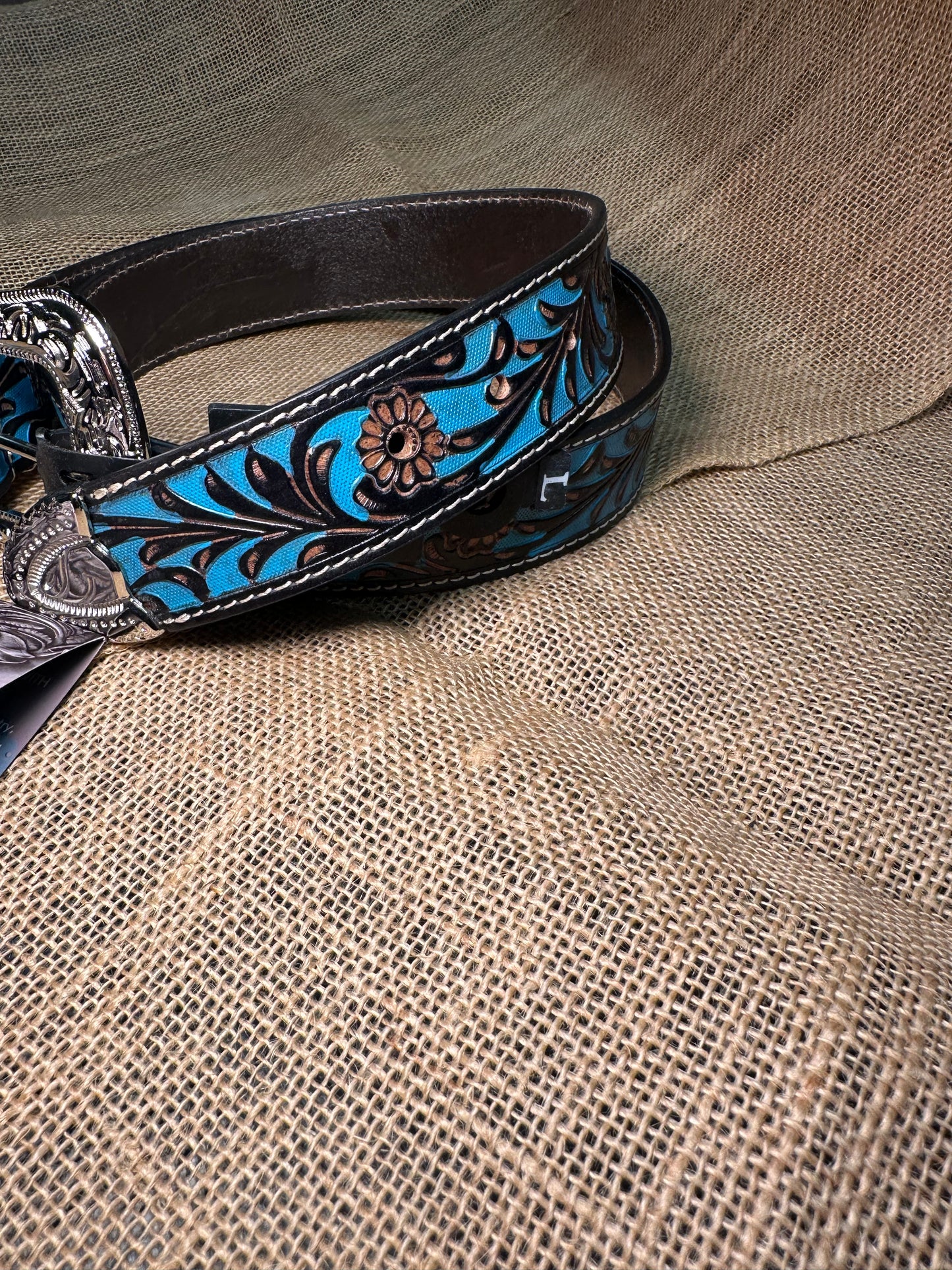 Turquoise Hand-Tooled Leather Belt