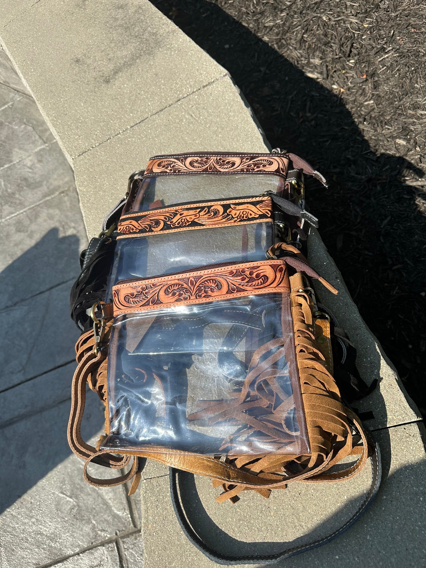 tooled leather clear concert purse