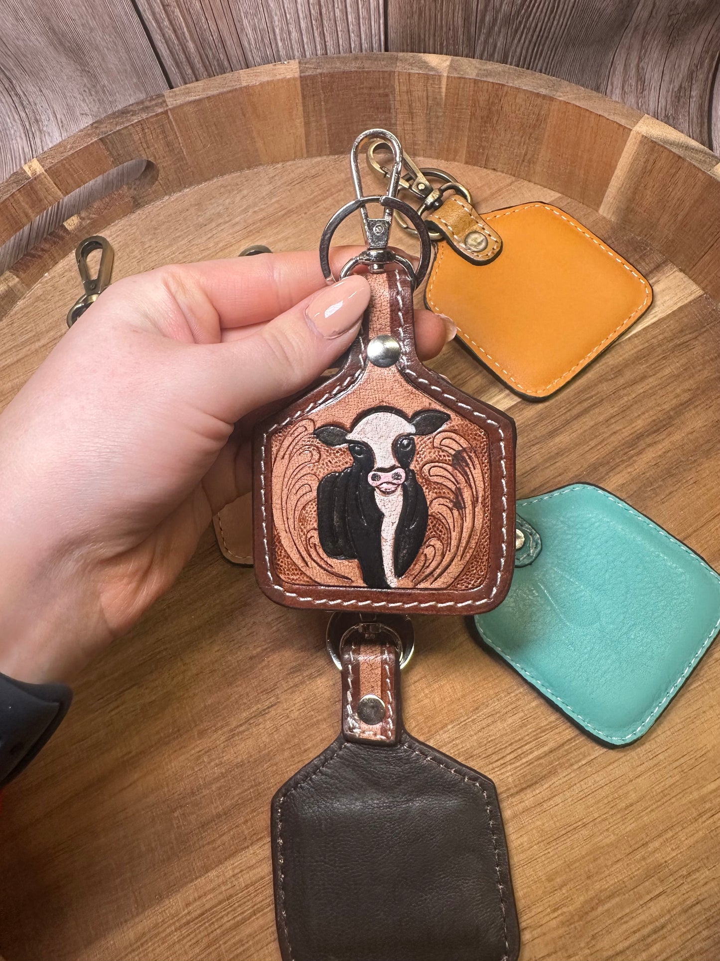 Western Genuine Leather Ear Tag Keychain