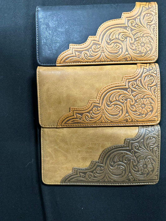 Embossed Floral Men's Bifold Long PU Leather Wallet