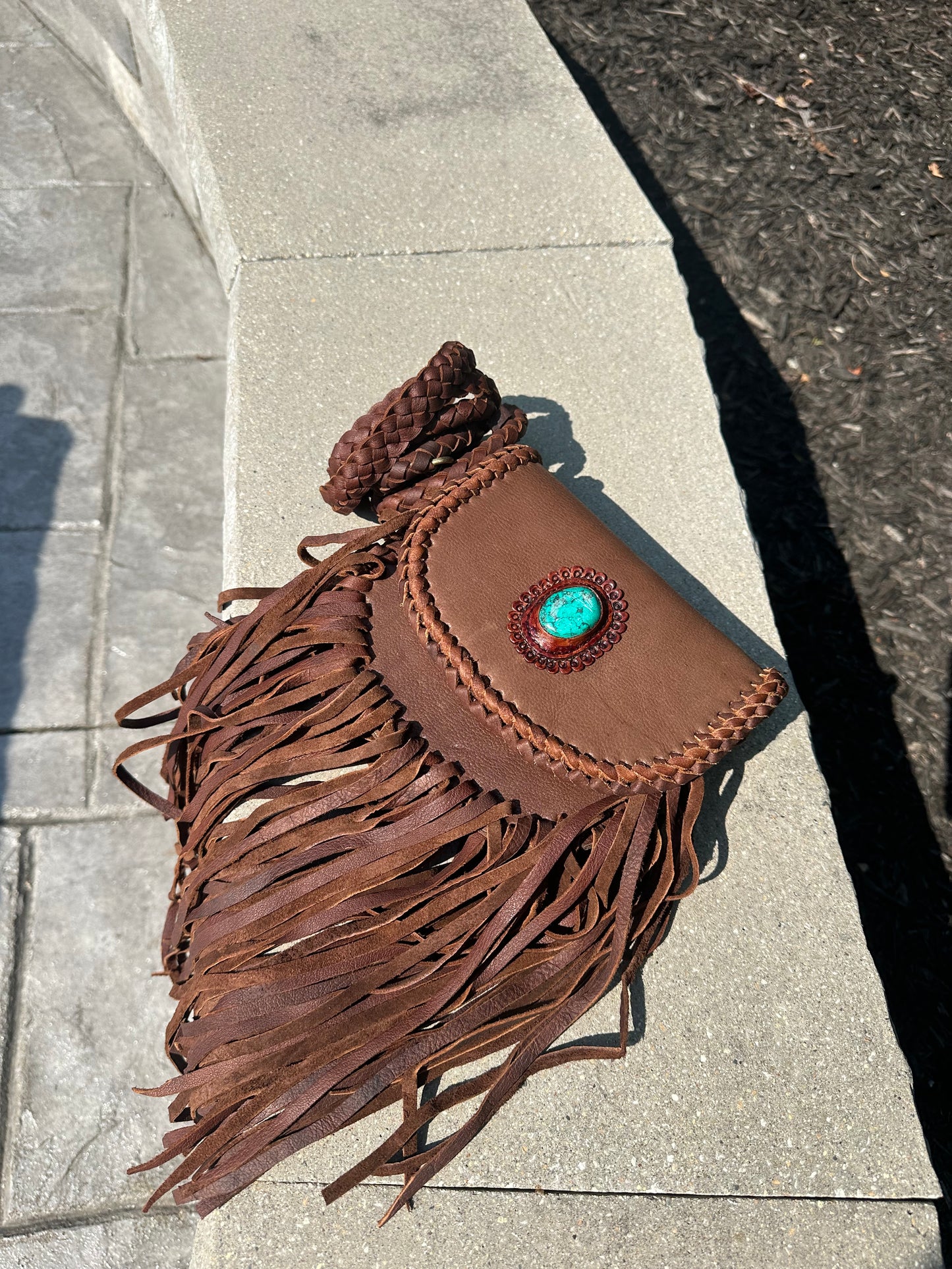 turquoise detail small leather purse