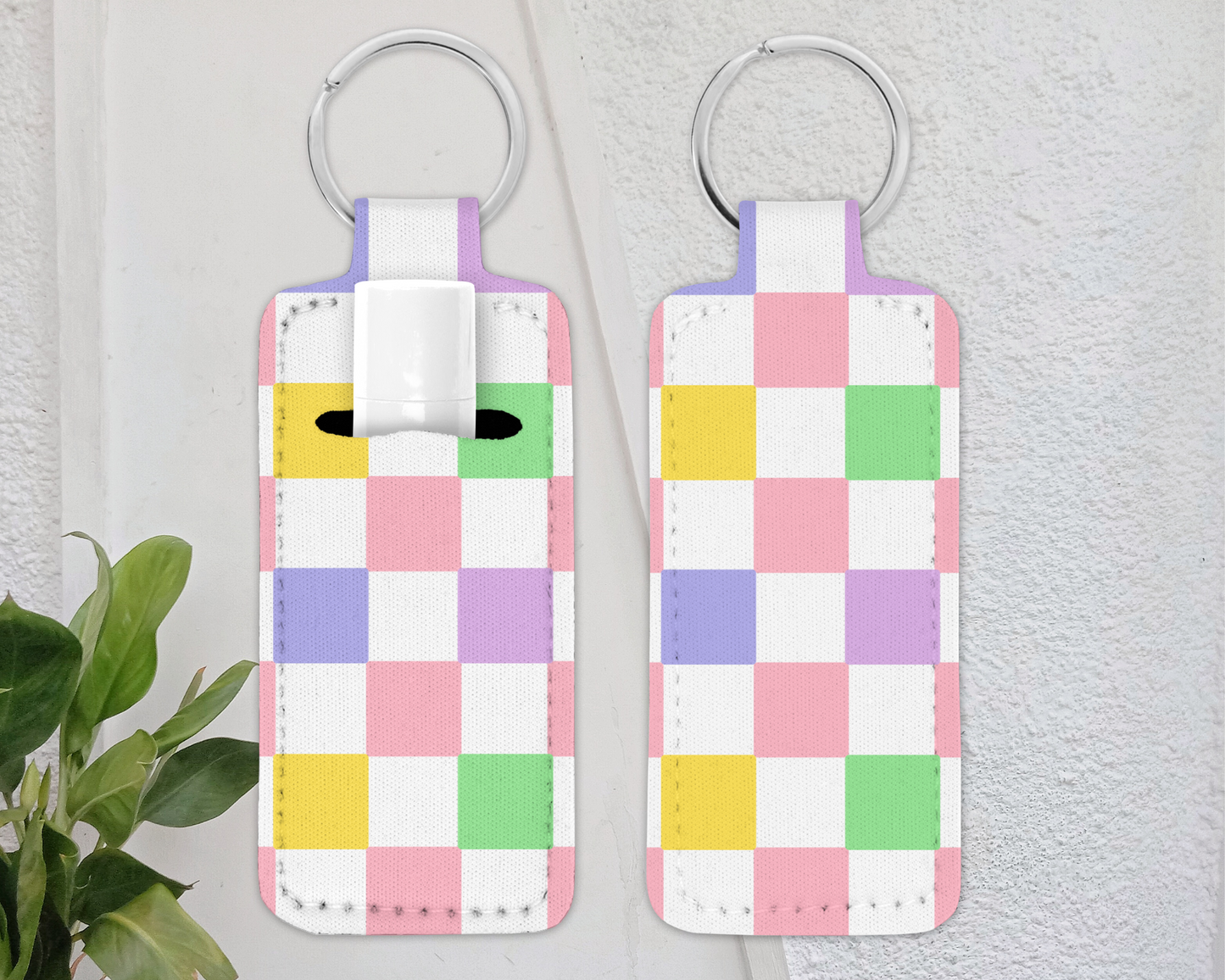 Chapstick Keychain Holder - Lip Balm / Lip Stick Keychain Holder -CHECKER PRINT -*16designs