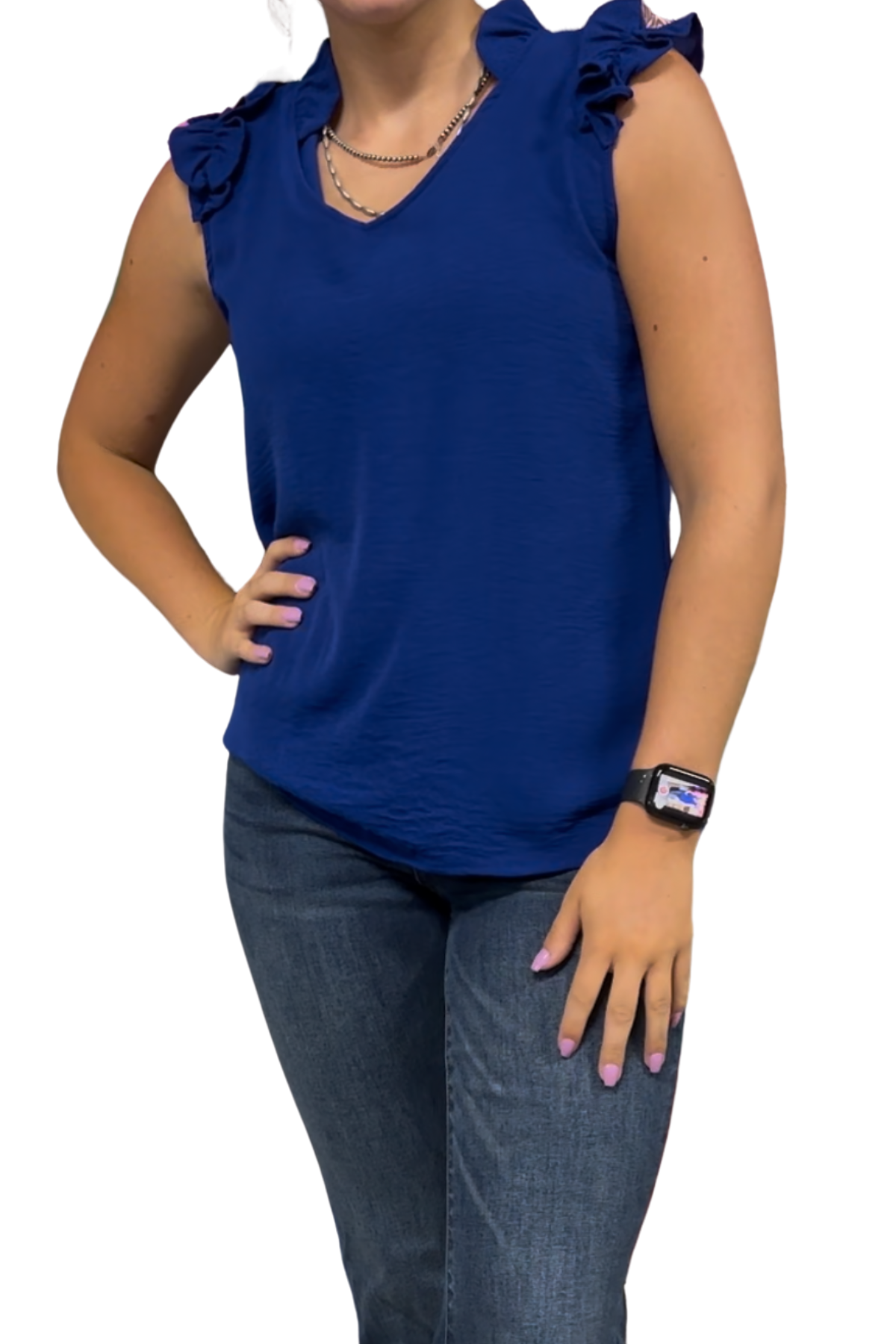 Solid Top V Neck With Ruffled Details