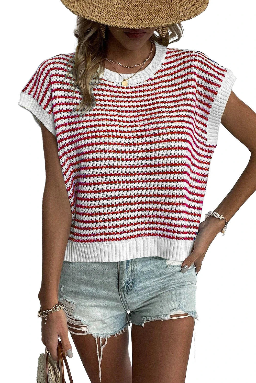 Stripe Contrast Trim Knit Dolman sweater vest *TWO COLORS*
