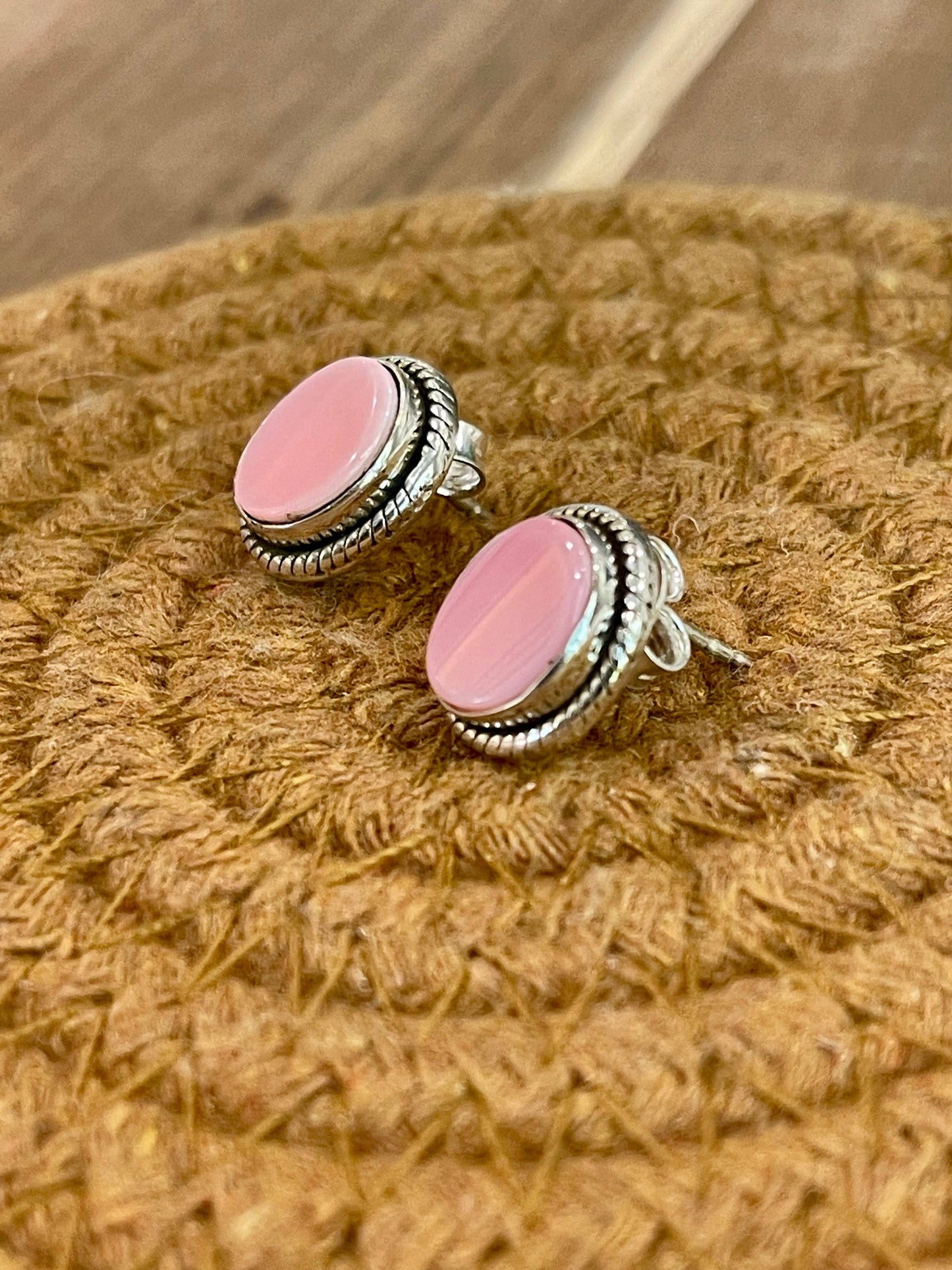 Beautiful Handmade Sterling Silver & Pink Conch Post Earrings