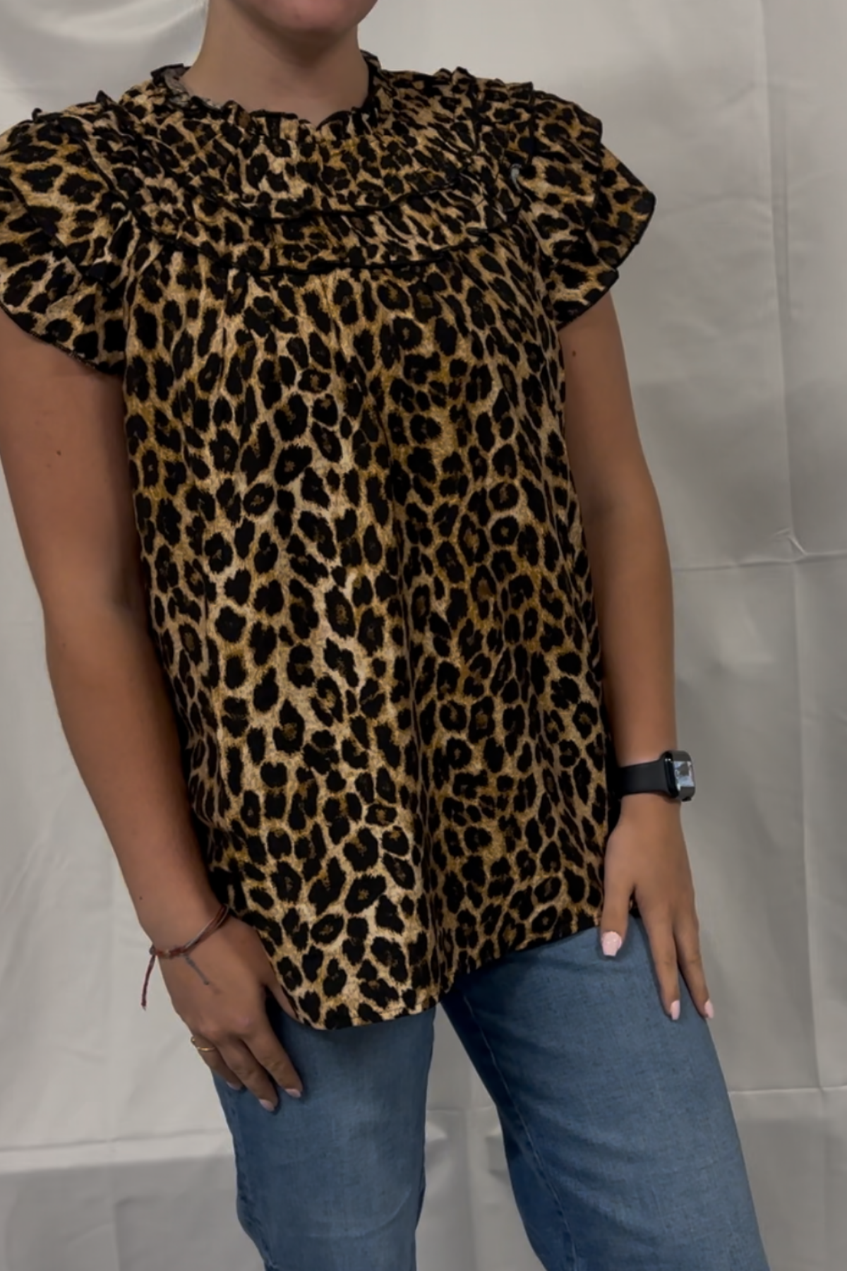 Leopard Print Layered Ruffles Woven Top